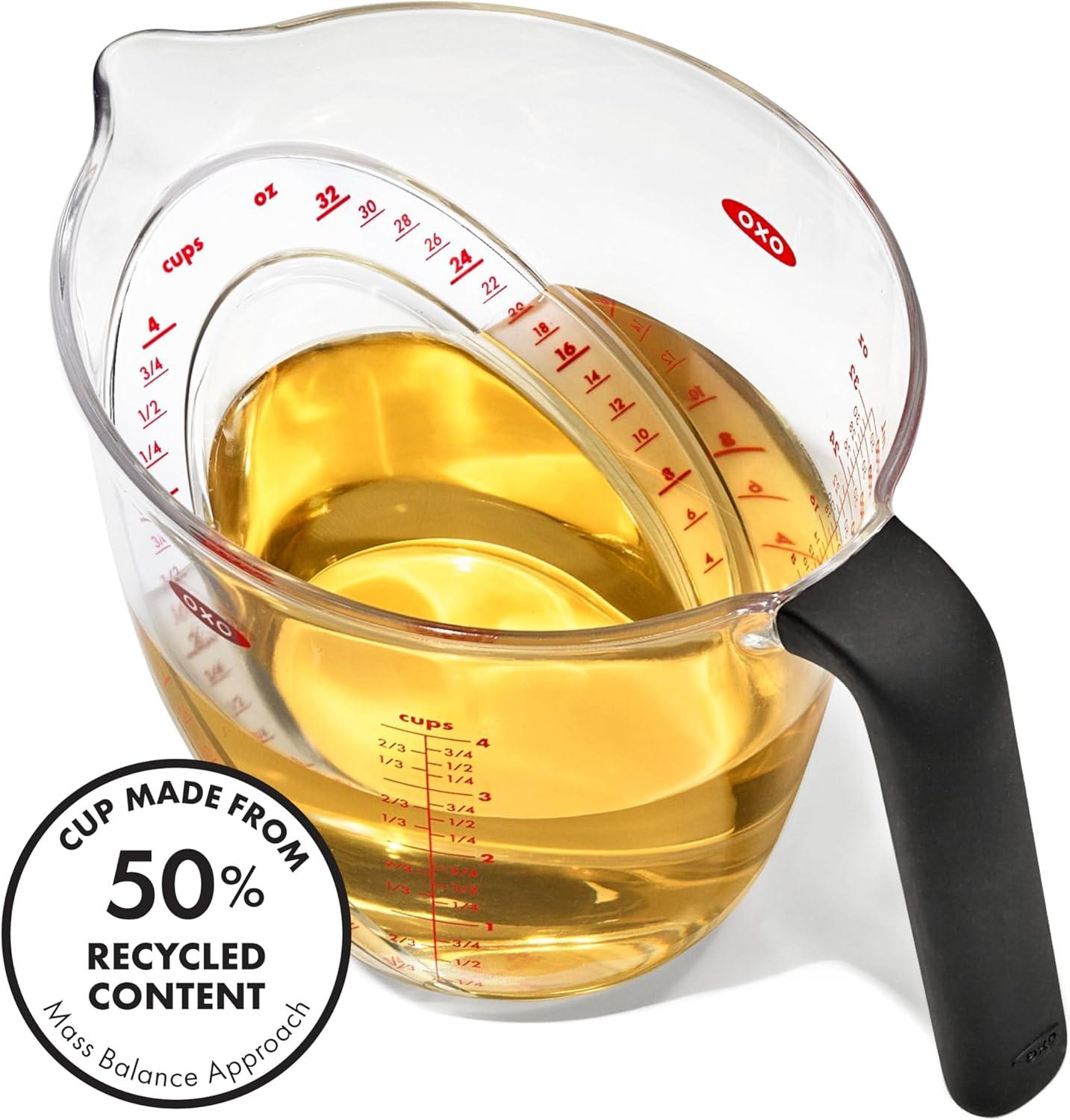 Clear 4-Cup Angled Plastic Measuring Cup with Black Handle