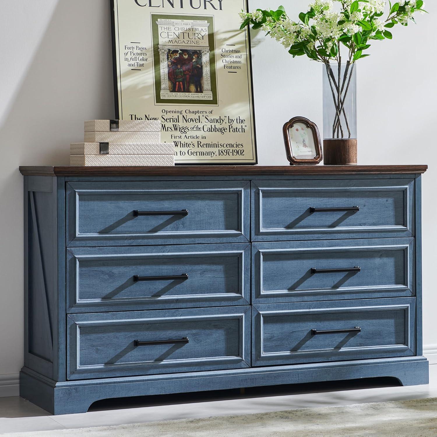 Lark Manor™ Ursula 52"W Farmhouse 6 Wide Drawer Dresser, Bedroom Chest of Drawers With  Anti-Tip Design