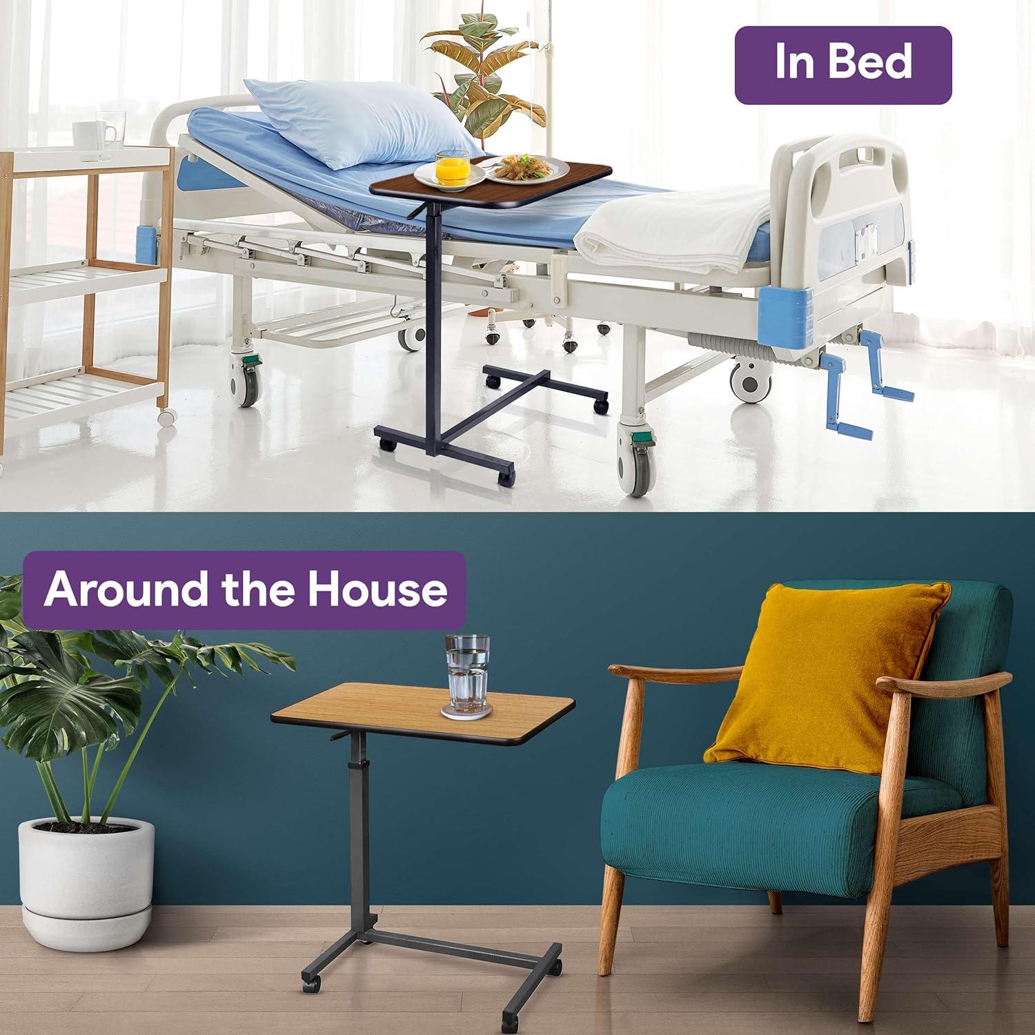 ProHeal Medical Overbed Table - Adjustable Height Bedside Hospital Bed Table with Wheels - Over Bed Hospital Tray for Home Use
