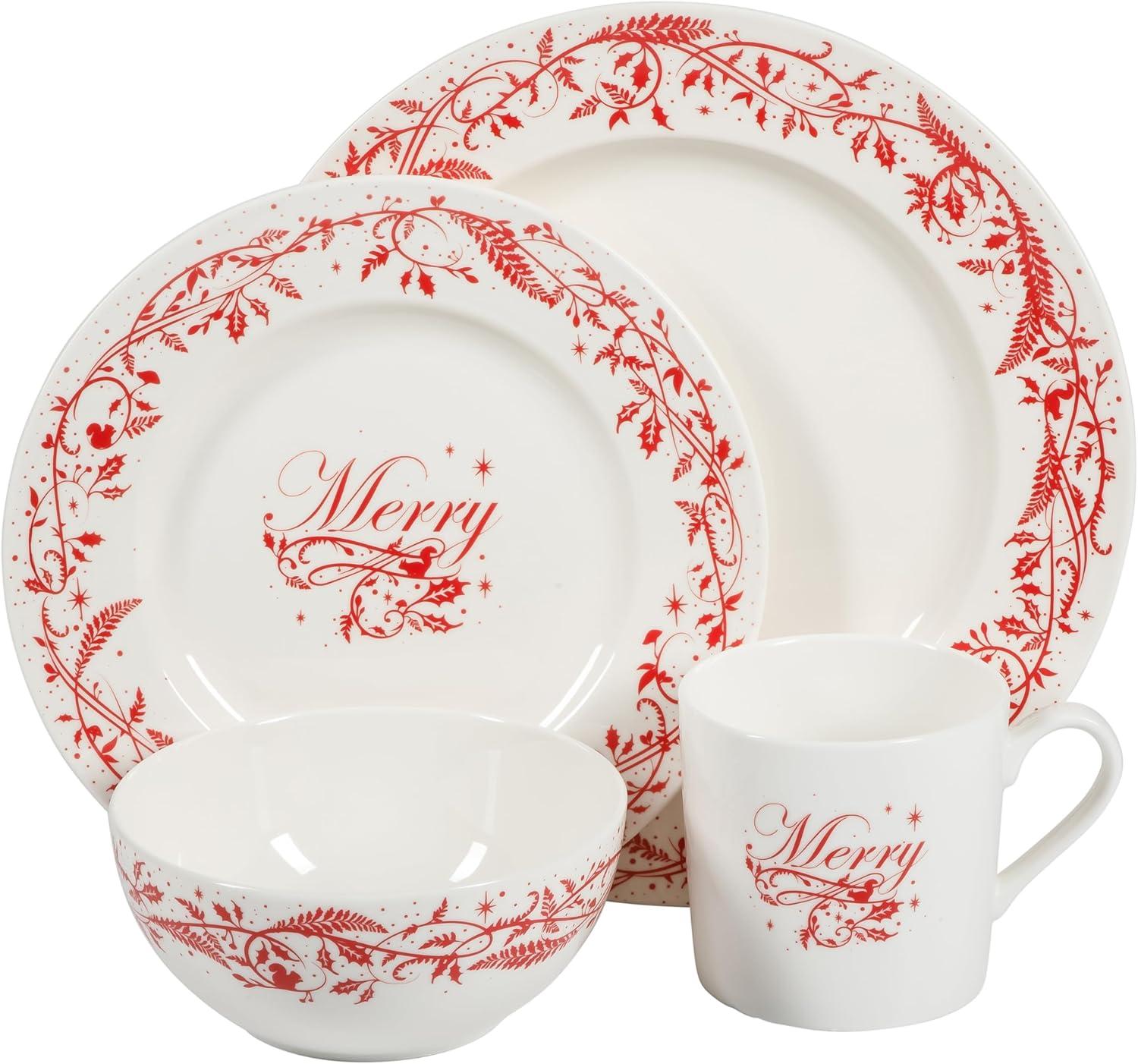 Martha Stewart Holiday Vines 16 Piece Porcelain Dinnerware Set