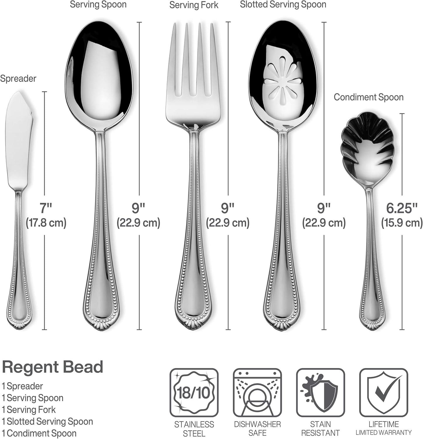 Regent Bead Polished Stainless Steel 65-Piece Flatware Set