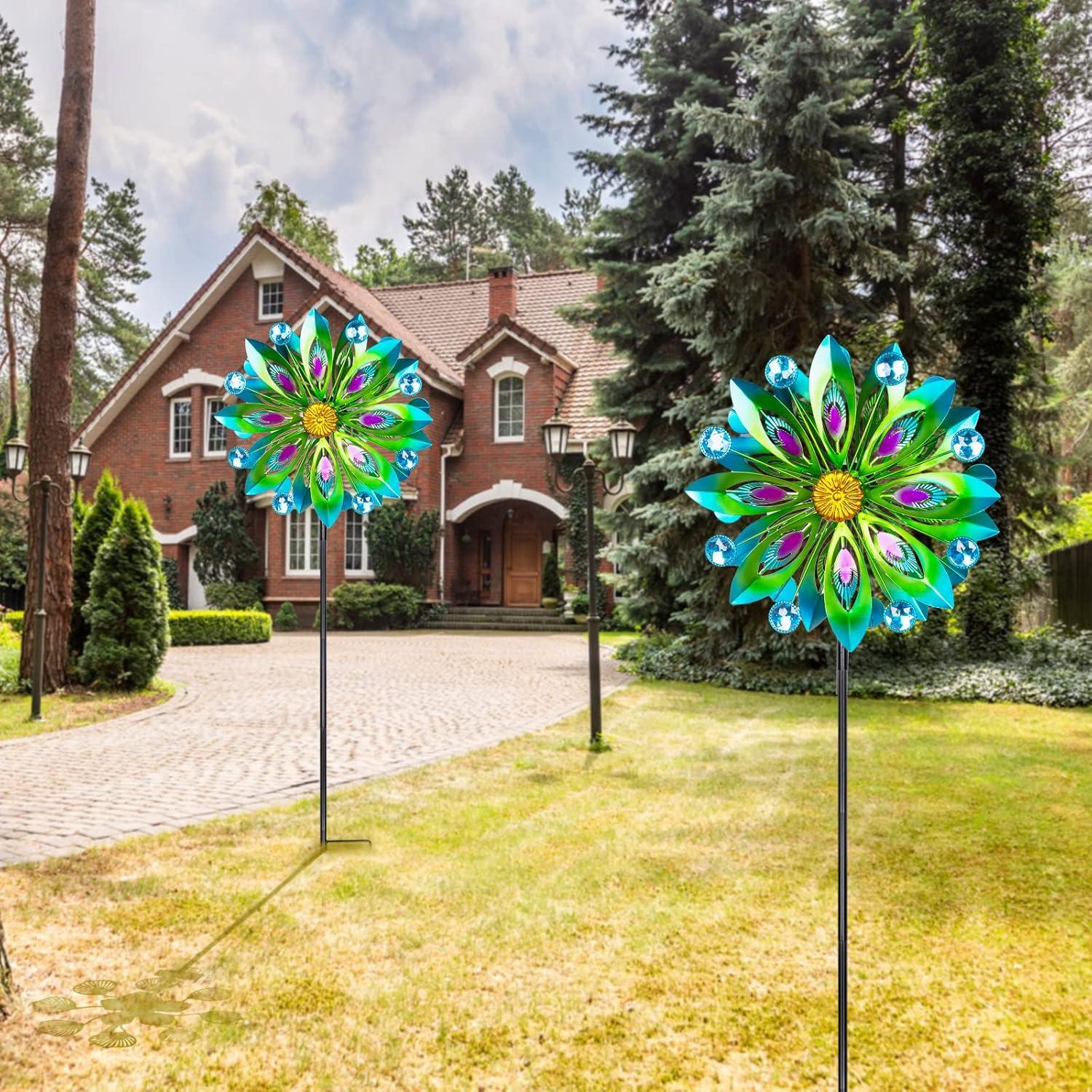 Peacock Tail 53" Multicolor Metal Outdoor Wind Spinner