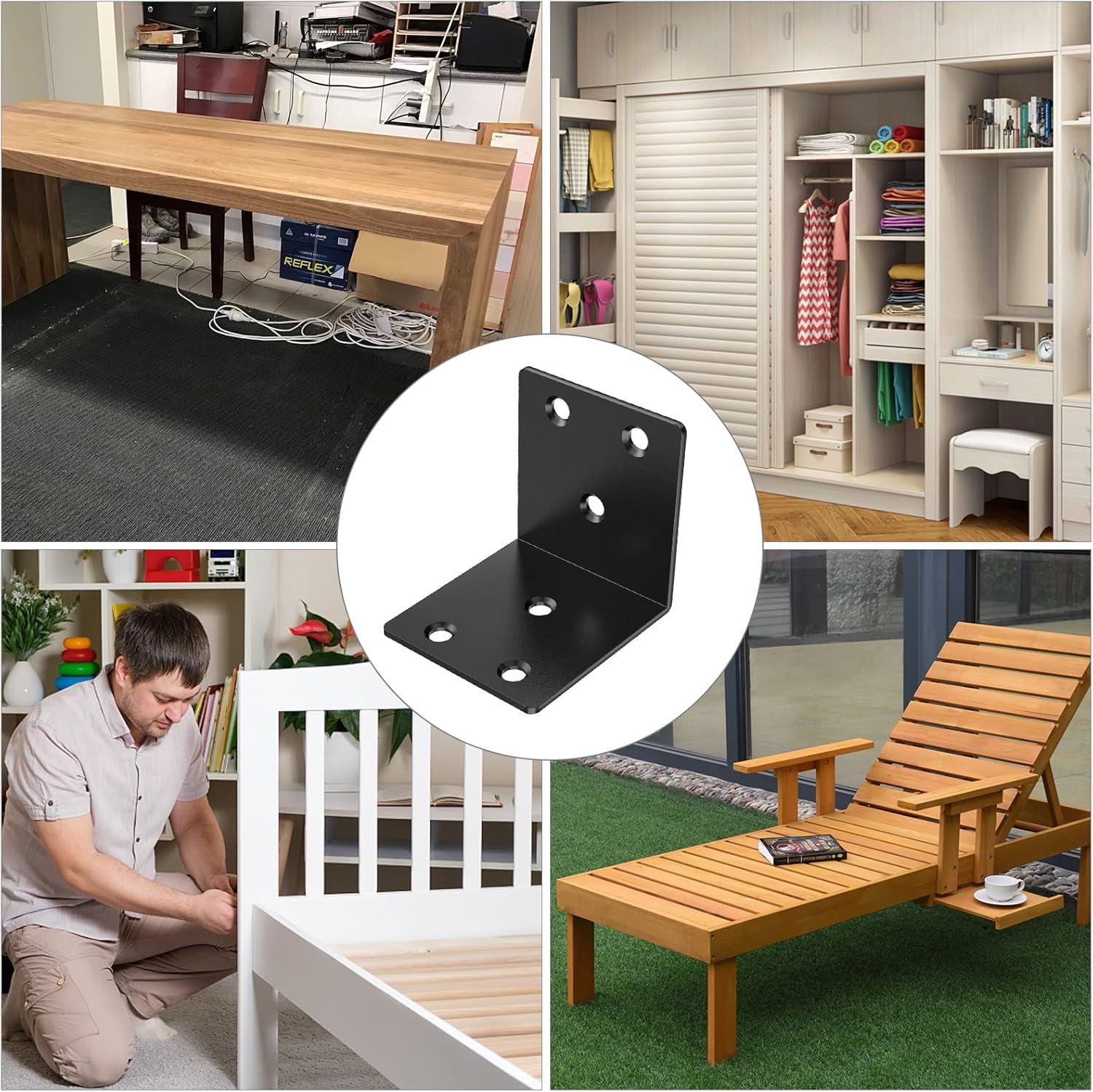 20 Pcs Metal Corner Braces, 1.5in L Brackets for Wood, 90 Degree l Bracket Wide Corner Black Metal Corner Bracket for Wood Furniture Bed Chair