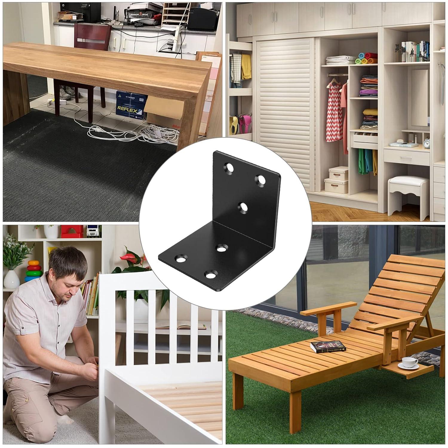 20 Pcs Metal Corner Braces, 1.5in L Brackets for Wood, 90 Degree l Bracket Wide Corner Black Metal Corner Bracket for Wood Furniture Bed Chair