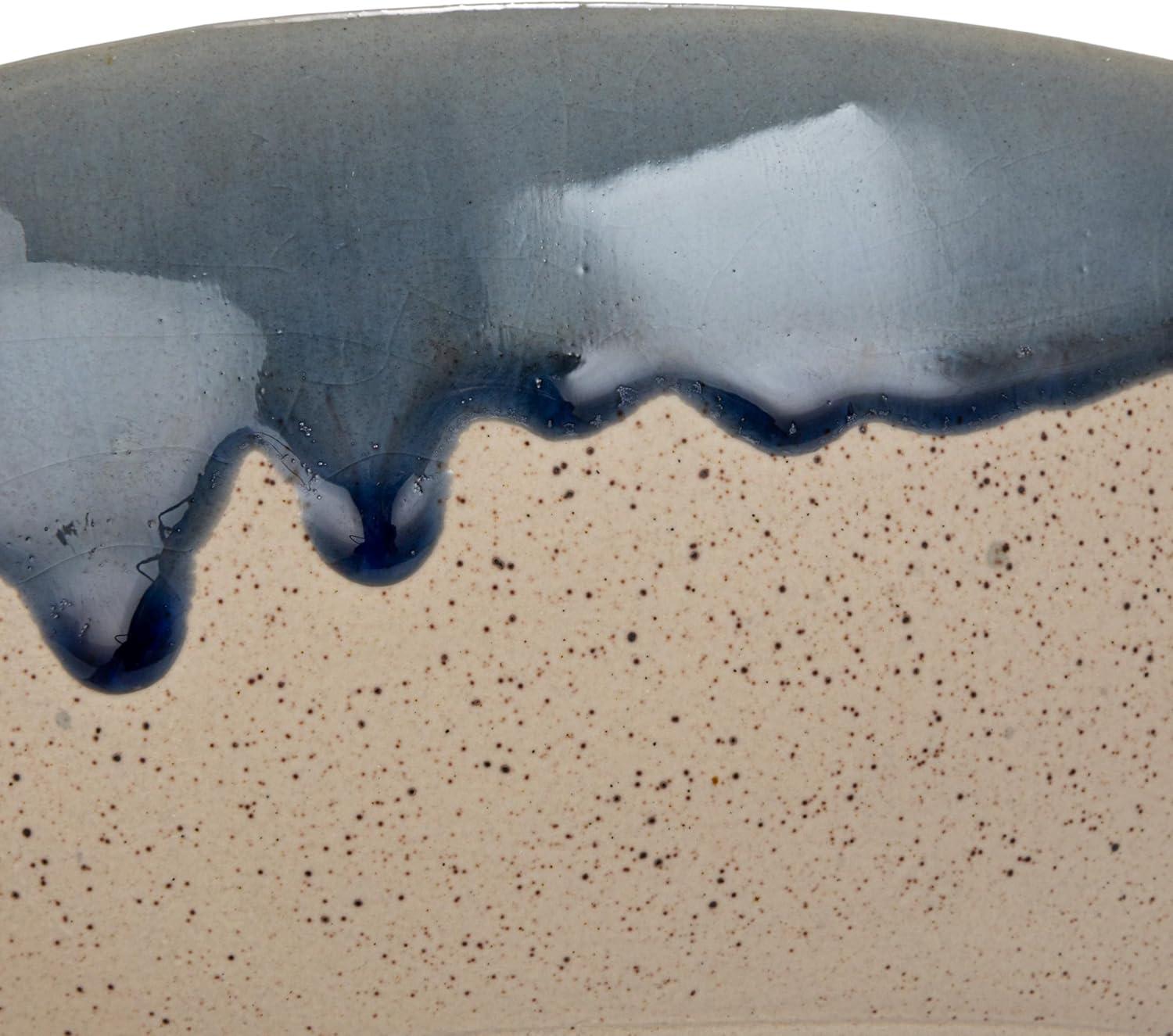 Blue and Cream Crackle Glaze Ceramic Serving Bowl