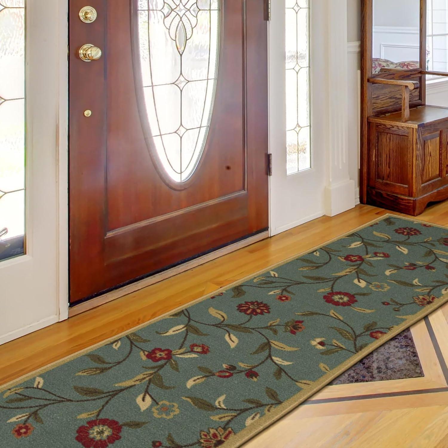 Machine Washable Non-Slip Floral Leaves Area Rug For Living Room, Hallway Runner, Entryway Rug