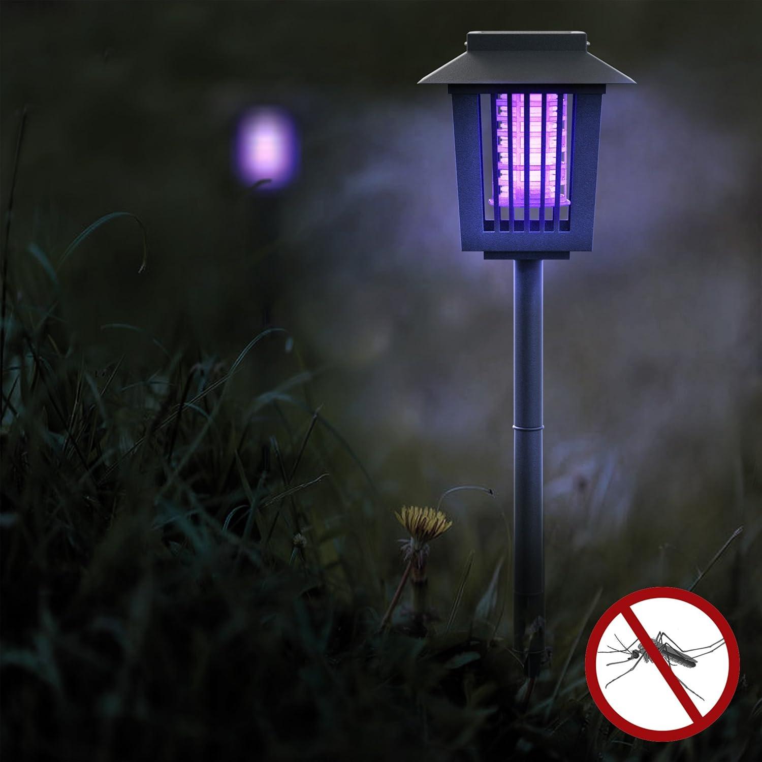 Black Solar Powered UV Mosquito and Bug Zapper Light