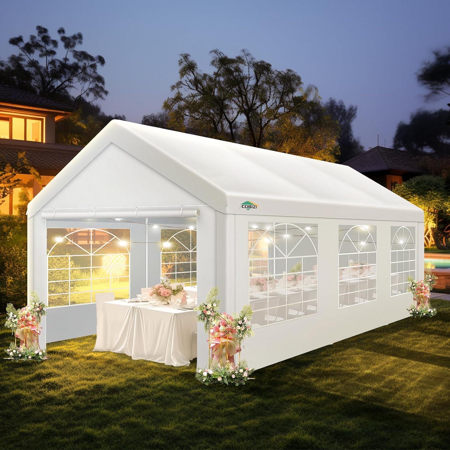 HOTEEL 10x20 Party Tent Heavy Duty with Removable Sidewalls & 4 Built-in Sandbags, Commercial Wedding Large Tent, UV 50+, Waterproof, White