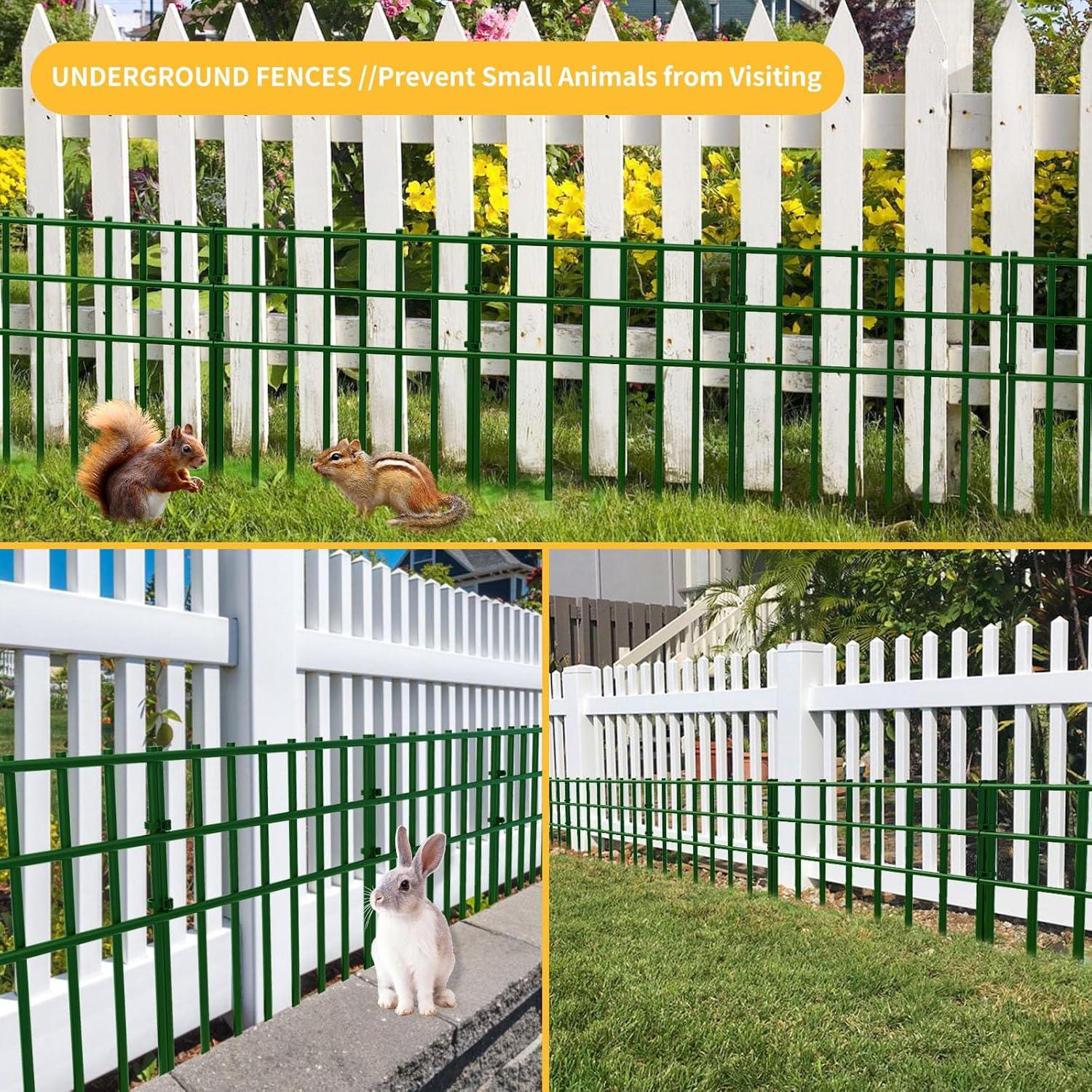 10 Pack Garden Fencing Animal Barrier, 10.8ft(L) X 17in(H) No Dig Fence Panels, 1.25in Spike Spacing Rustproof Dog Digging Fence Barrier, Dogs Rabbits Blocker Fence for Outdoor Yard