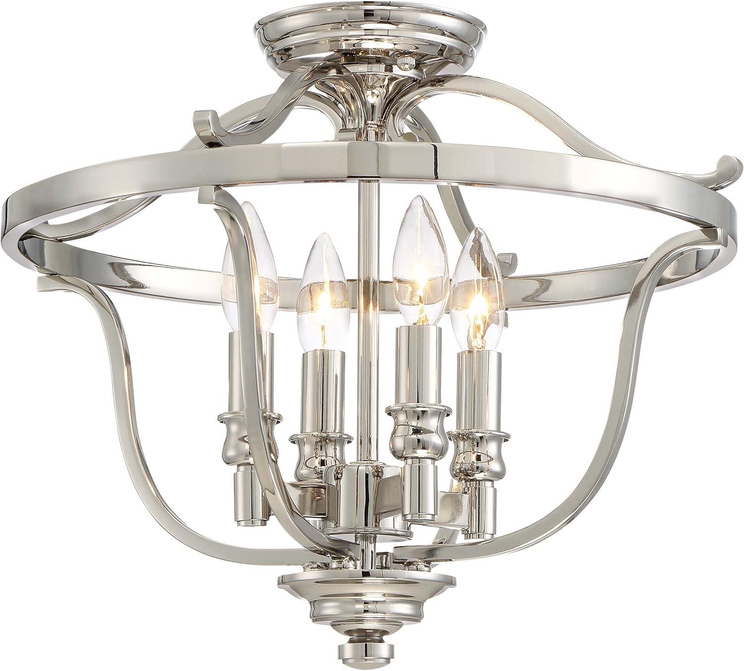 Elegant Polished Nickel 4-Light Semi-Flush Bowl Ceiling Fixture