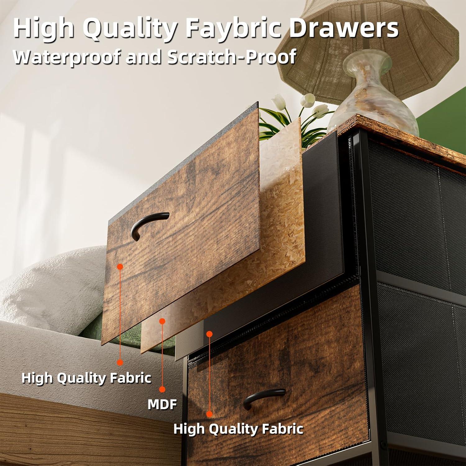 Nightstand with 2 Drawers, Night Stand Dresser for Bedroom, Small Dresser with Fabric Bins, Leather Finish, Modern Bedside Table End Side Table for Living Room, Dorm, Closet, Nursery, Brown