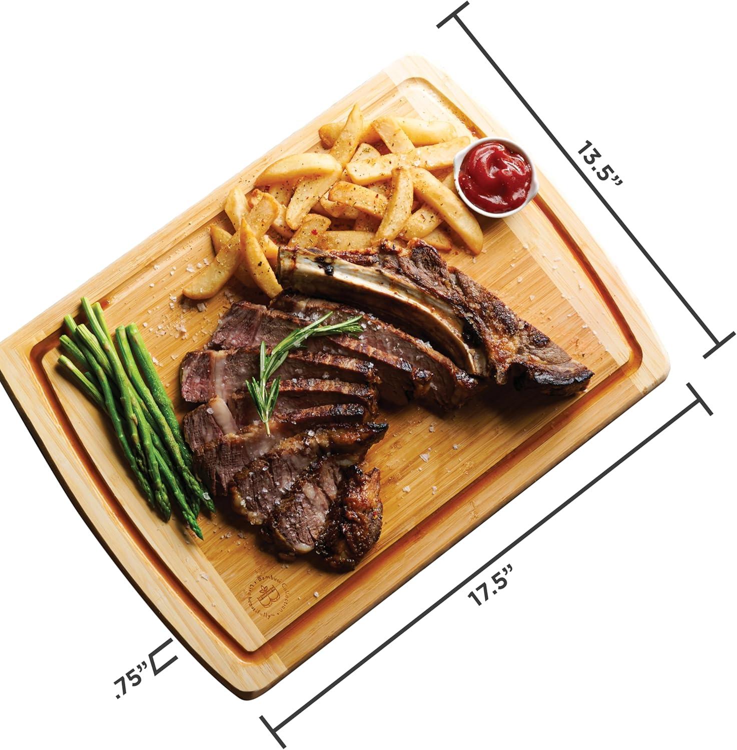 Large Cutting Board for Kitchen - Bamboo Wood Cutting Board with Juice Groove - Charcuterie Boards & Chopping Butcher Block for Meat, Serving Tray