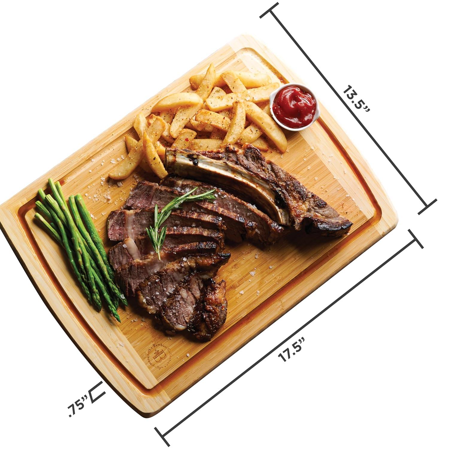 Large Cutting Board for Kitchen - Bamboo Wood Cutting Board with Juice Groove - Charcuterie Boards & Chopping Butcher Block for Meat, Serving Tray