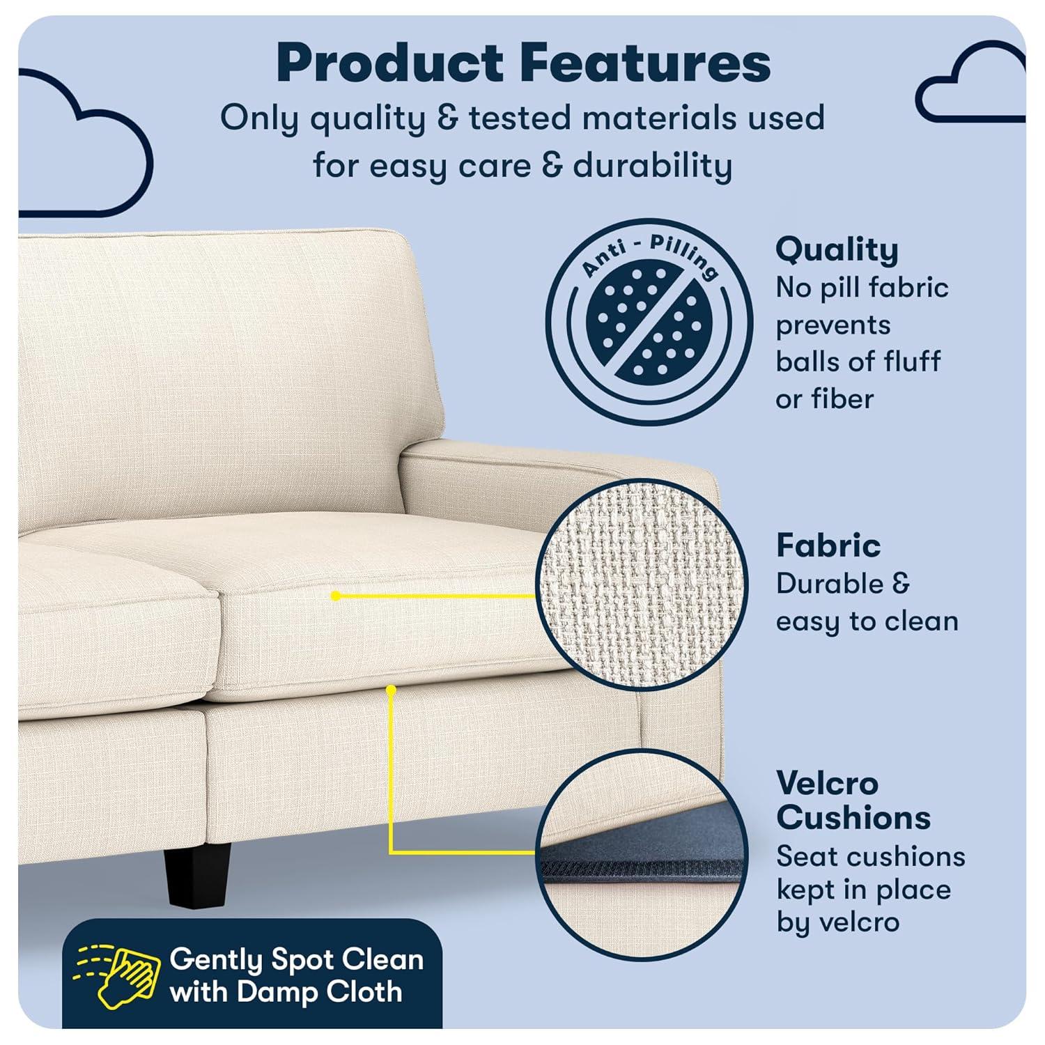 Serta Palisades 73" Track Arm Sofa, Easy Care Fabric, Soft Pillow Back, Pocket Coil Seat Cushions