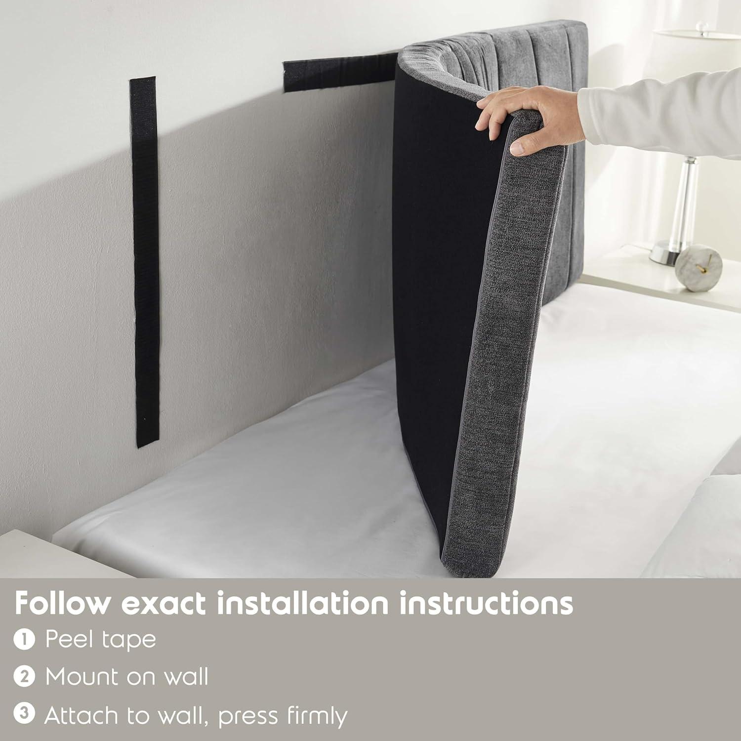 Upholstered Queen Headboard - Easy Assemble Wall Mounted Headboard with 3D Soundproof Wall Panels for Queen Size Bed - Gray