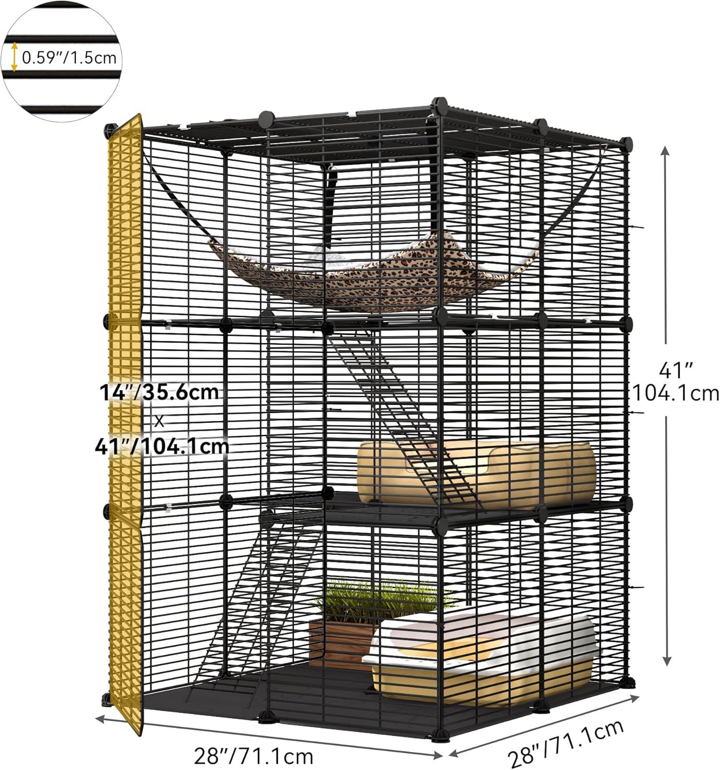 Cat Cage Indoor Cat Enclosures DIY Cat Playpen Metal Kennel with Extra Large Hammock for 1-2 Cats, Ferret, Chinchilla, Rabbit, Small Animals