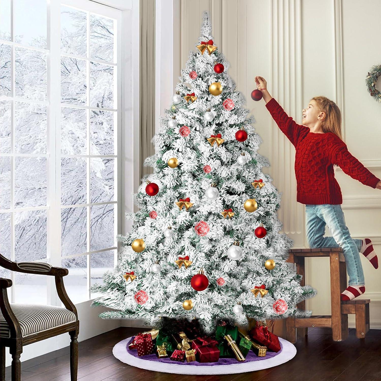 SUGIFT 6ft Snow Flocked Christmas Tree Unlit Holiday Decor