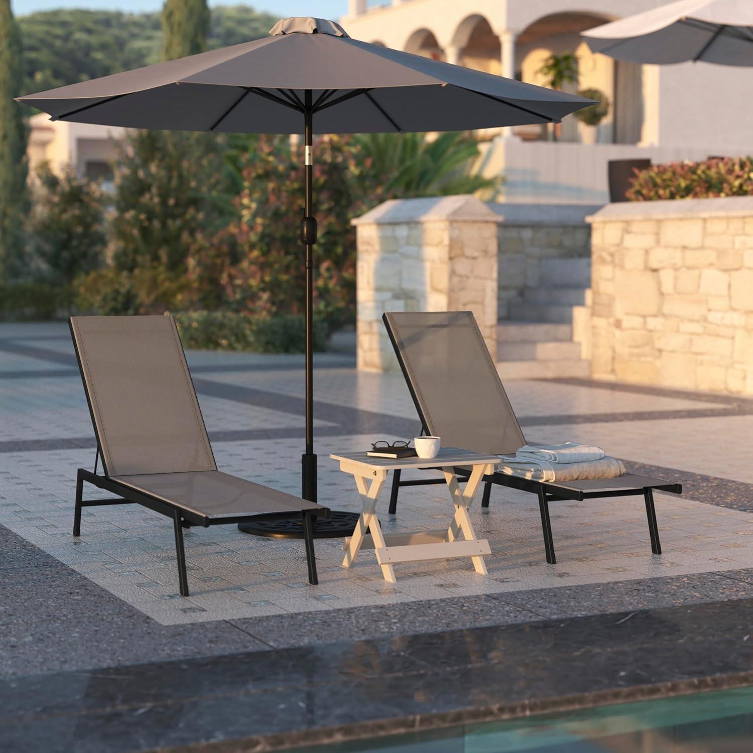 Flash Furniture Brazos Adjustable Chaise Lounge Chair, Outdoor Five-Position Recliner, All Weather, Black/Brown