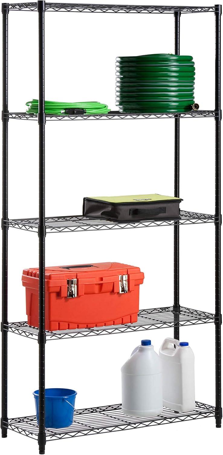 Honey-Can-Do 5-Shelf Steel Adjustable Storage Shelves, Black, Holds up to 350 lb per Shelf