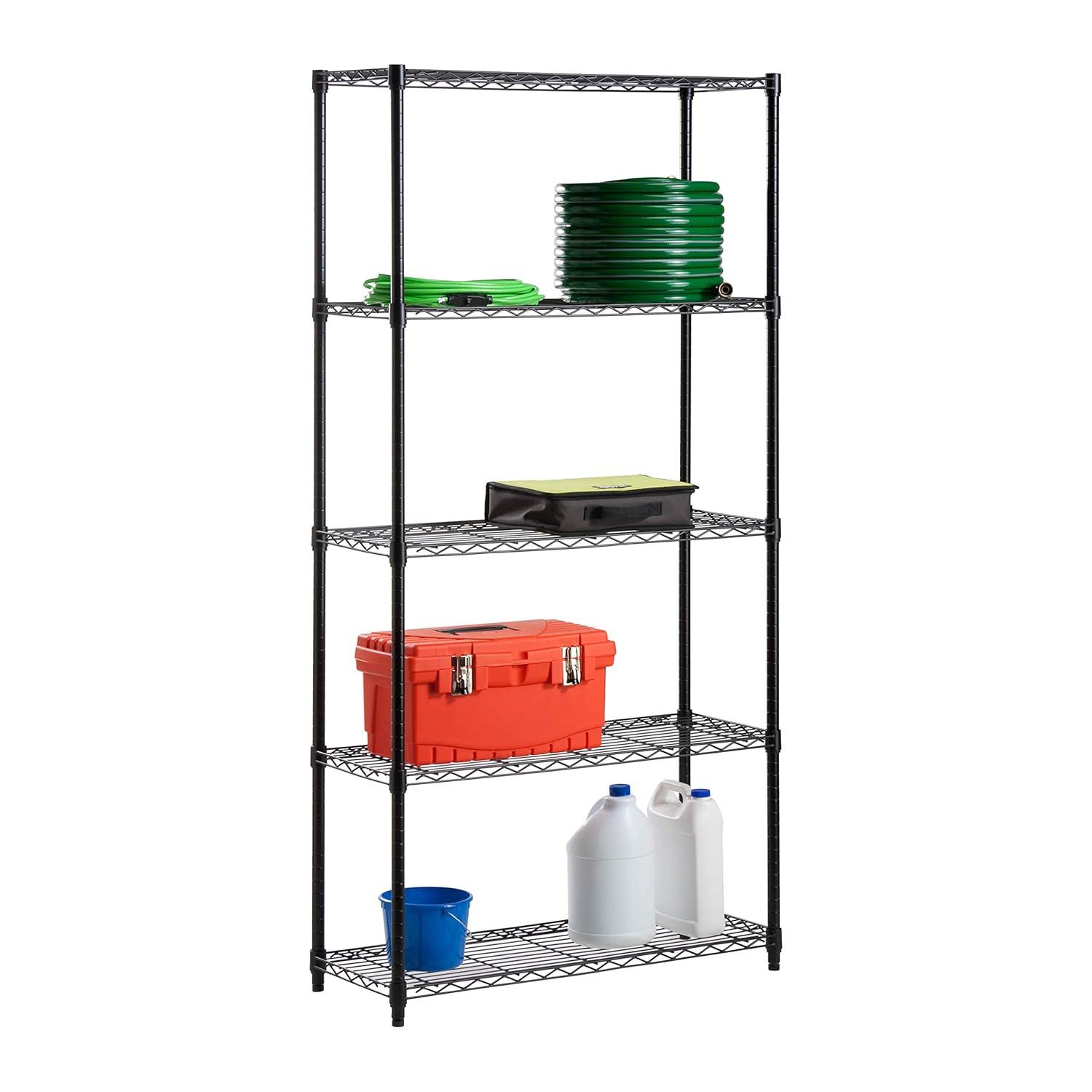 Honey-Can-Do 5-Shelf Steel Adjustable Storage Shelves, Black, Holds up to 350 lb per Shelf