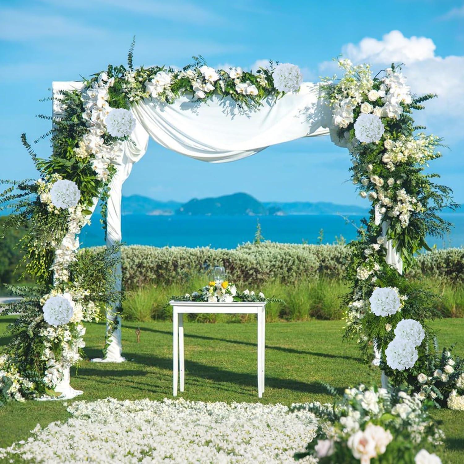 AVIVIHO Hydrangea Artificial Flowers Realistic White Fake Hydrangeas Silk Flowers with Stems Pack of 10 for Spring Mother's Day Easter Gifts Wedding Floral Bouquet Home Decor Party Decoration