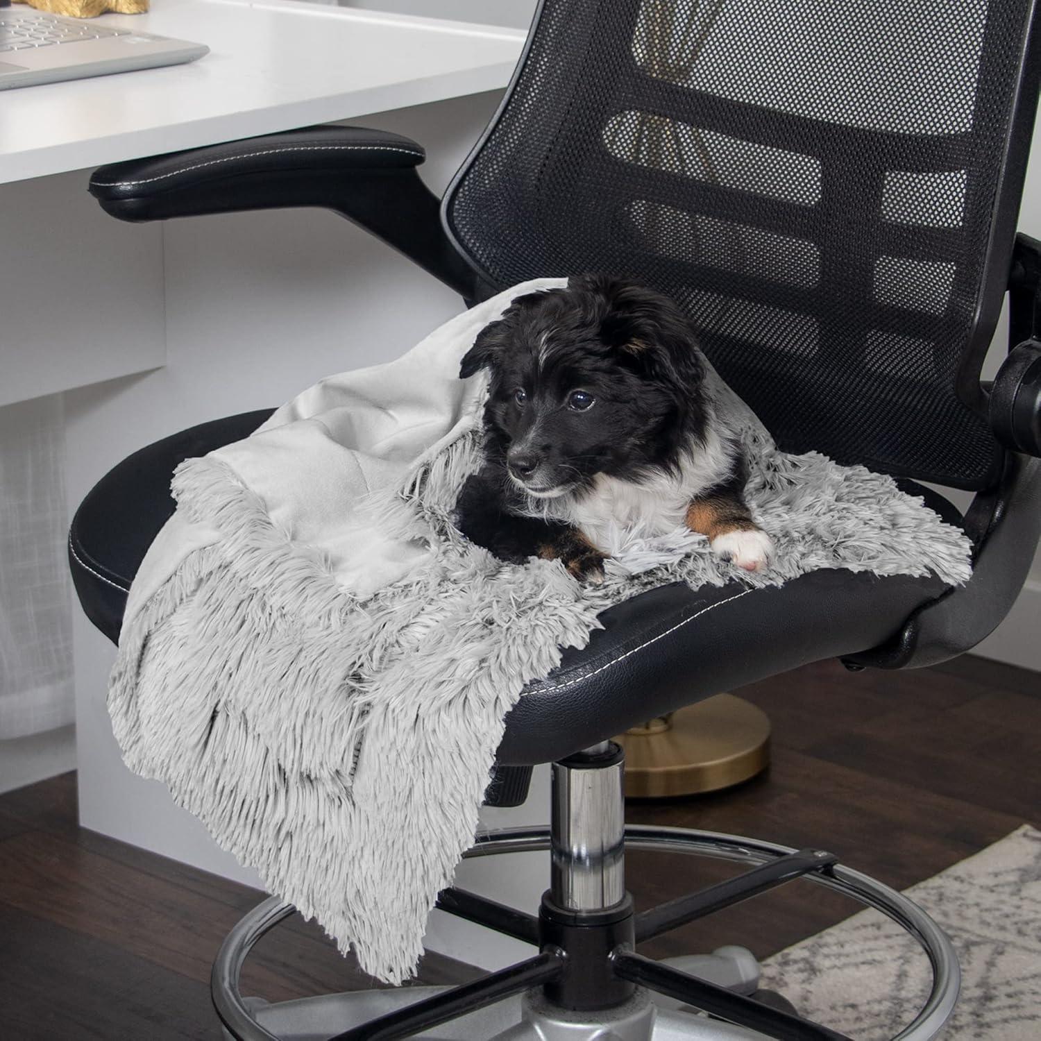 QUALITY FLOORING INC. Waterproof Throw Blanket For Dogs & Indoor Cats, Washable - Shaggy Plush Calming Long Faux Fur & Velvet Dog Blanket