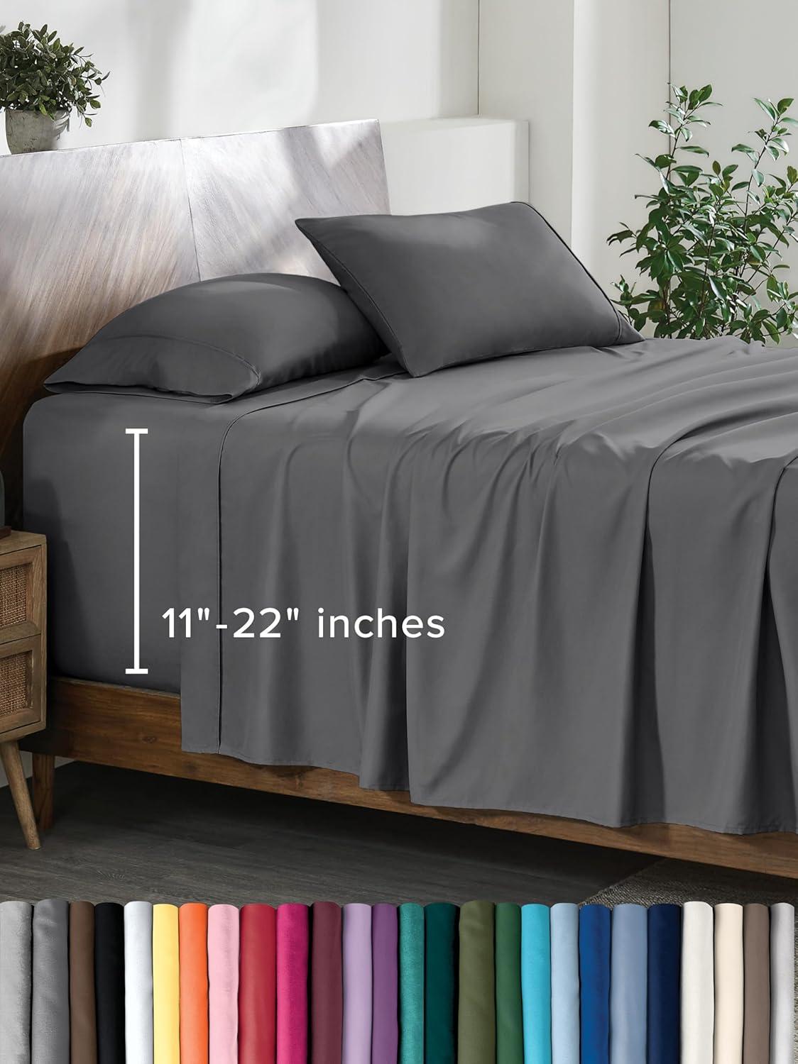 Twin Grey 22 Inch Extra Deep Pocket Sheet Set, Double Brushed Microfiber Sheets by Bare Home