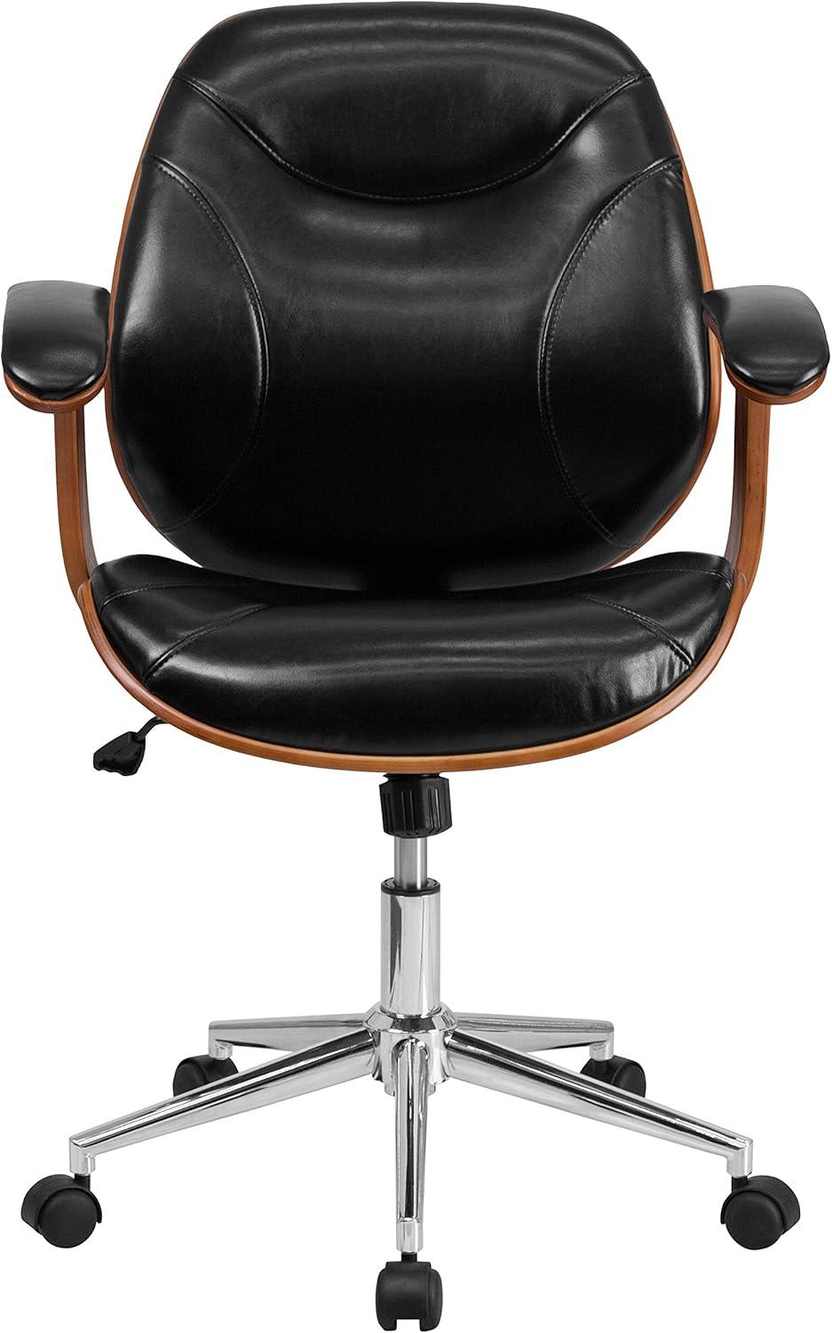 Flash Furniture Tansia Mid-Back Black LeatherSoft Executive Ergonomic Wood Swivel Office Chair with Arms