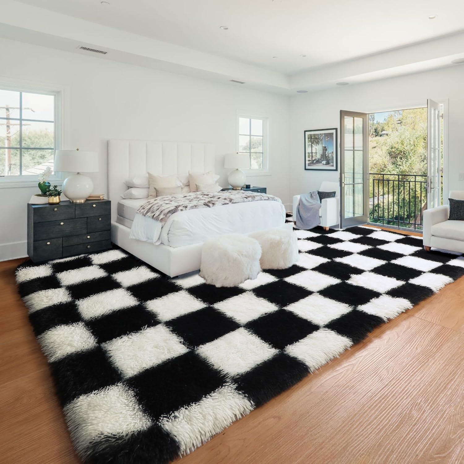 Luxe Weavers Checkered Black and White Geometric 8x10 Area Rug