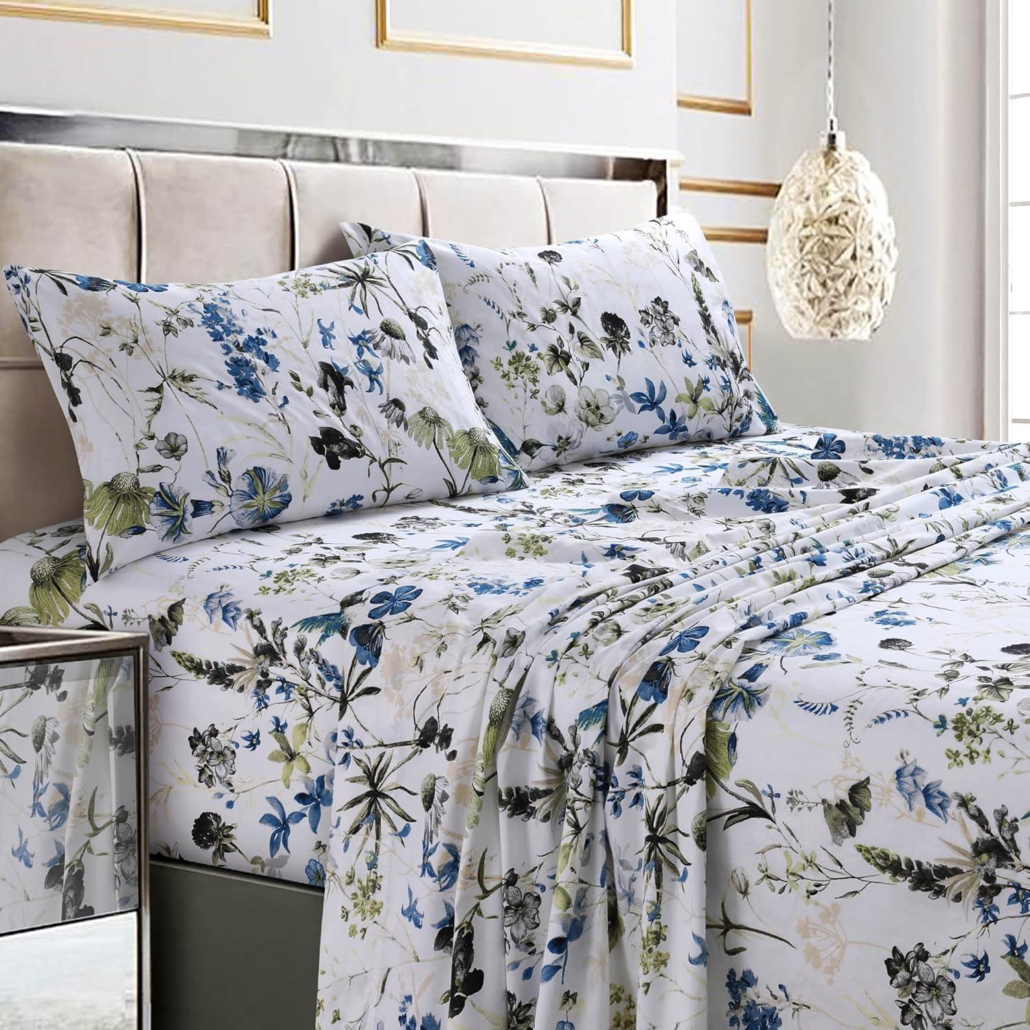 Tribeca Living Printed 300 Thread Count Sheets 100% Cotton Floral Sheet Set