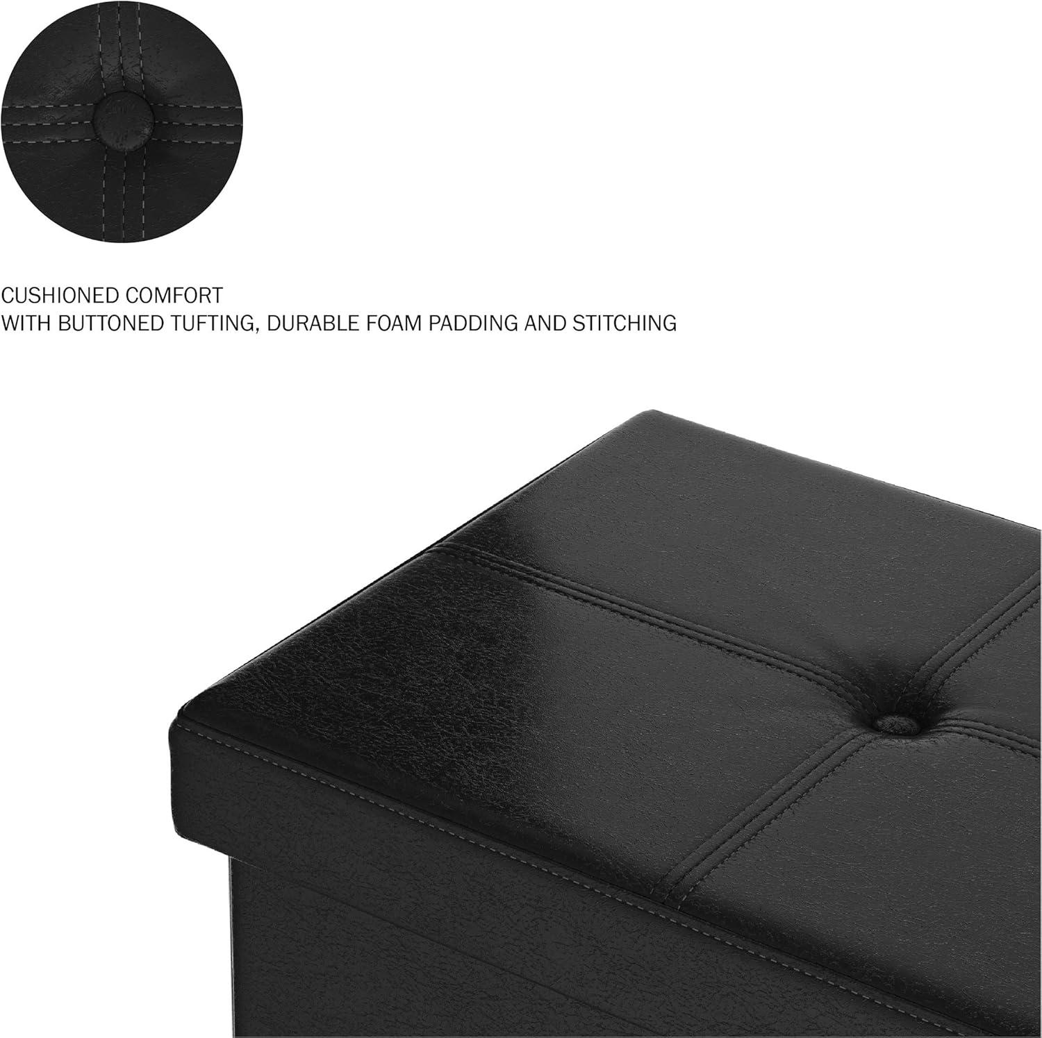 Black Faux Leather 30-Inch Foldable Storage Ottoman Bench