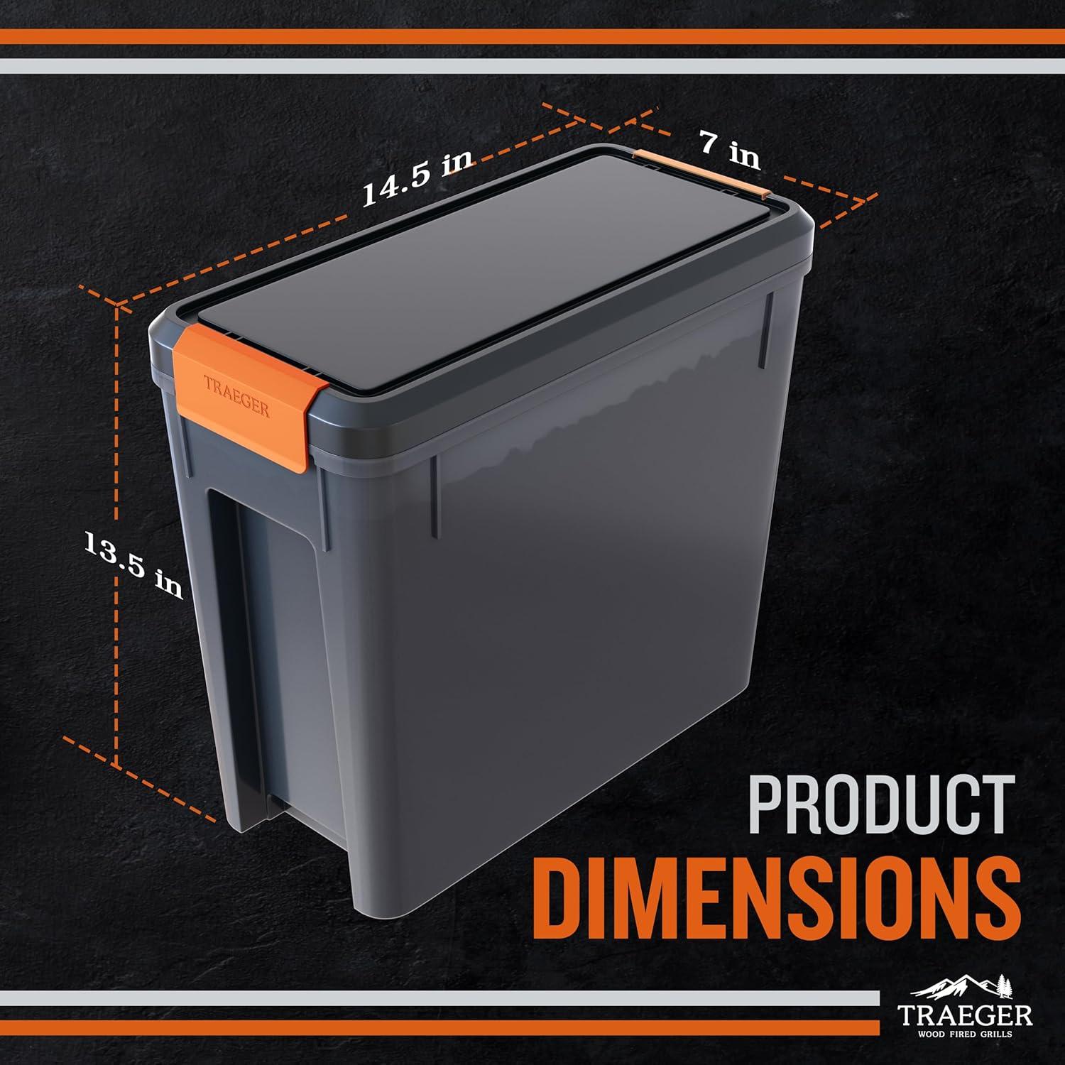 Traeger Grills BAC637 Stay Dry Pellet Storage Bin with Locking Lid, 22lb Capacity Wood Pellet Container with Flavor Stickers, Stackable Design, Airtight Storage for Grill Pellets