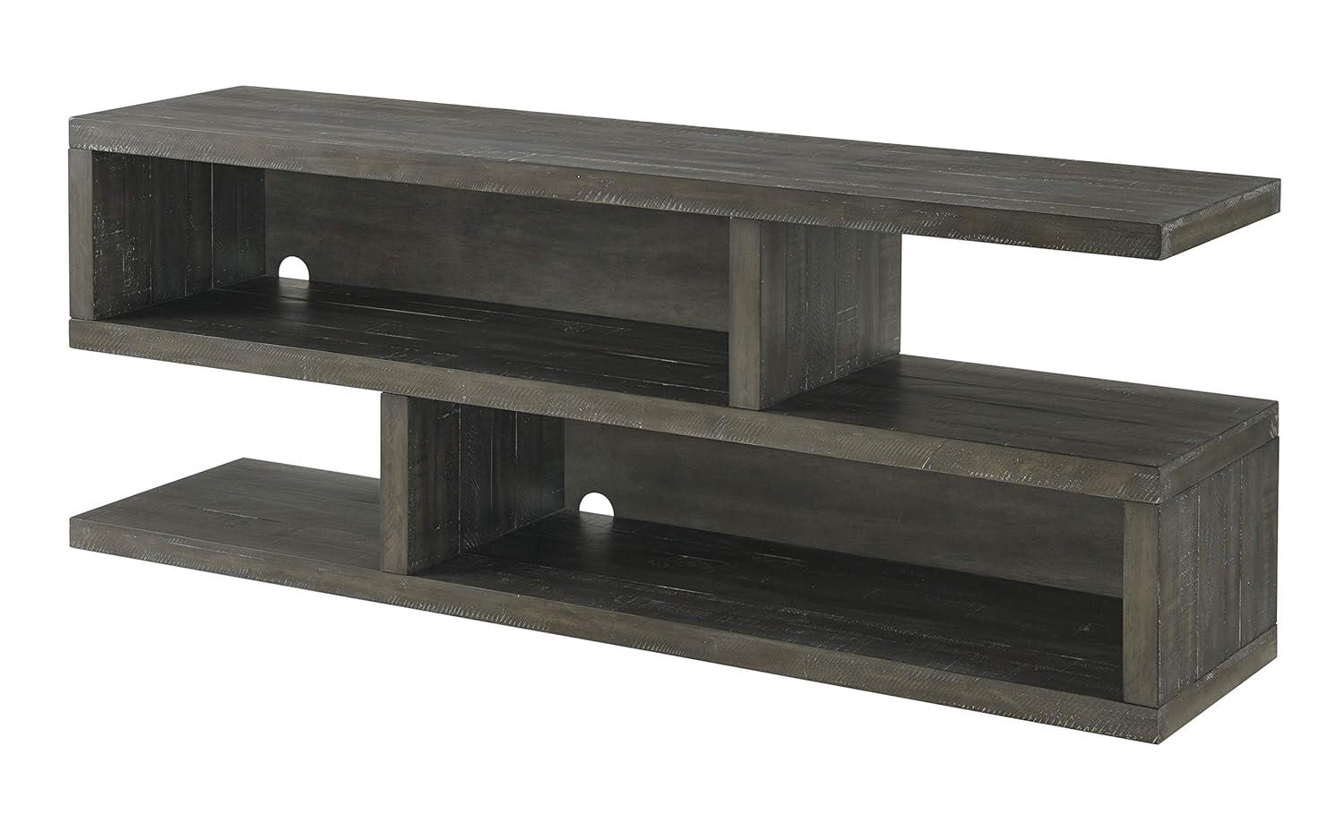 TV Stand with Cantilever Open Shelving and S Shape, Brown- Saltoro Sherpi