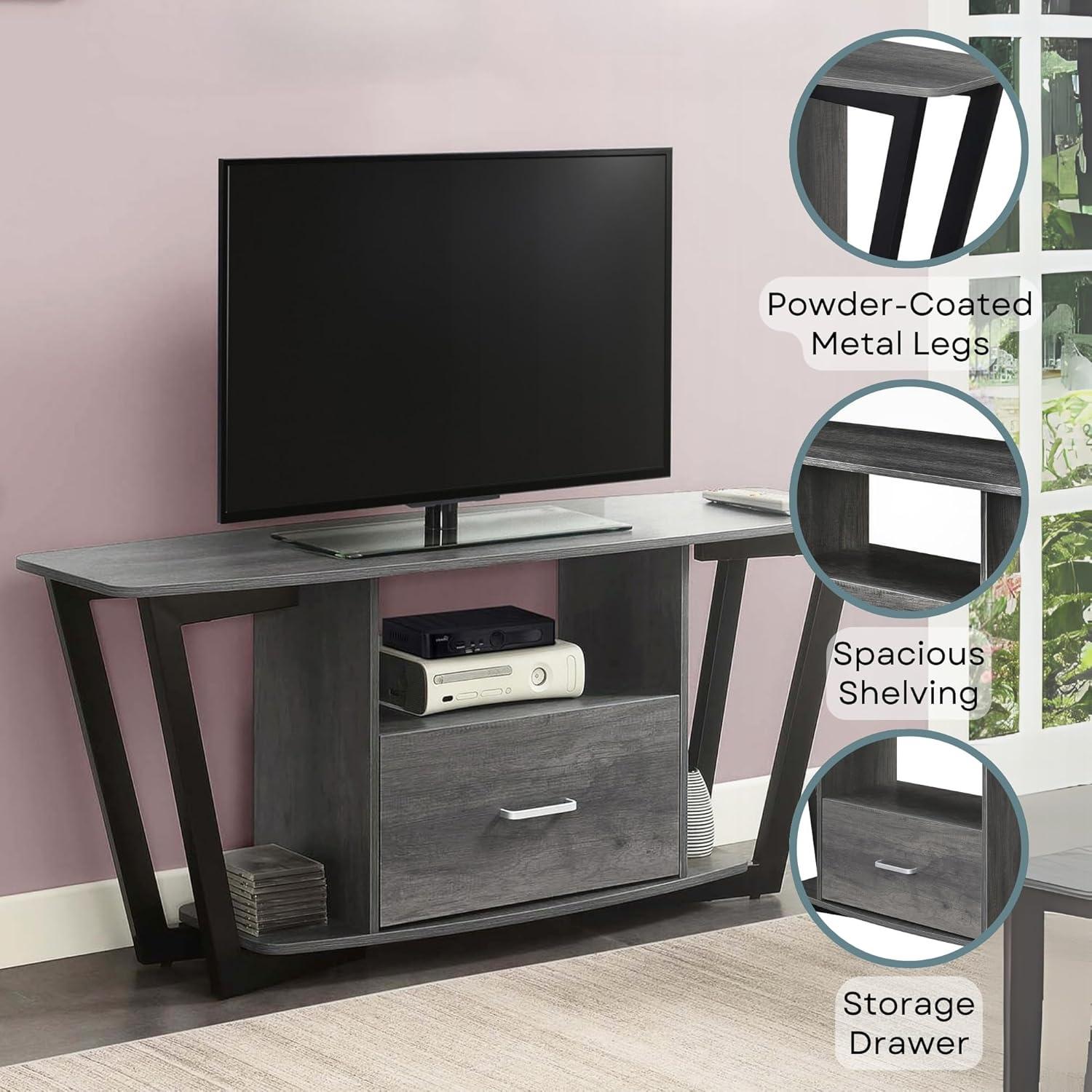 Convenience Concepts Graystone 60 inch 1 Drawer TV Stand with Shelves, Charcoal Gray/Black