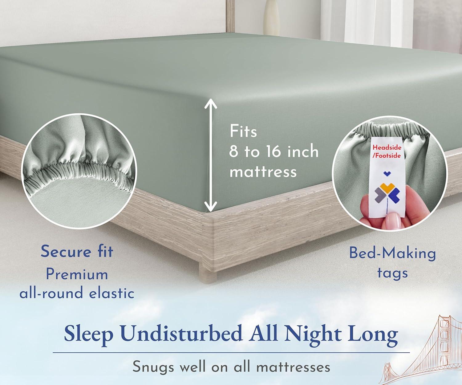 400 Thread Count 100% Cotton Fitted Sheet - California Design Den - Sage Green, King