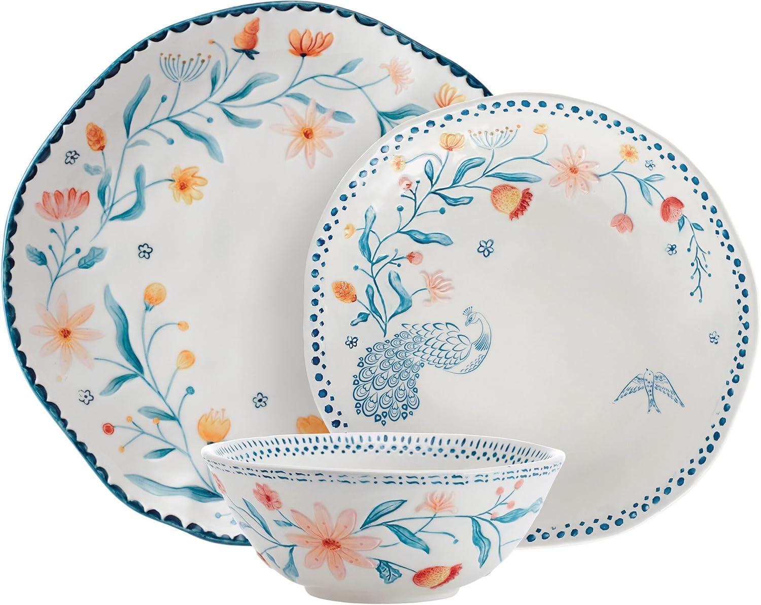 Gracie Floral Ceramic 12-Piece Dinnerware Set, Service for 4