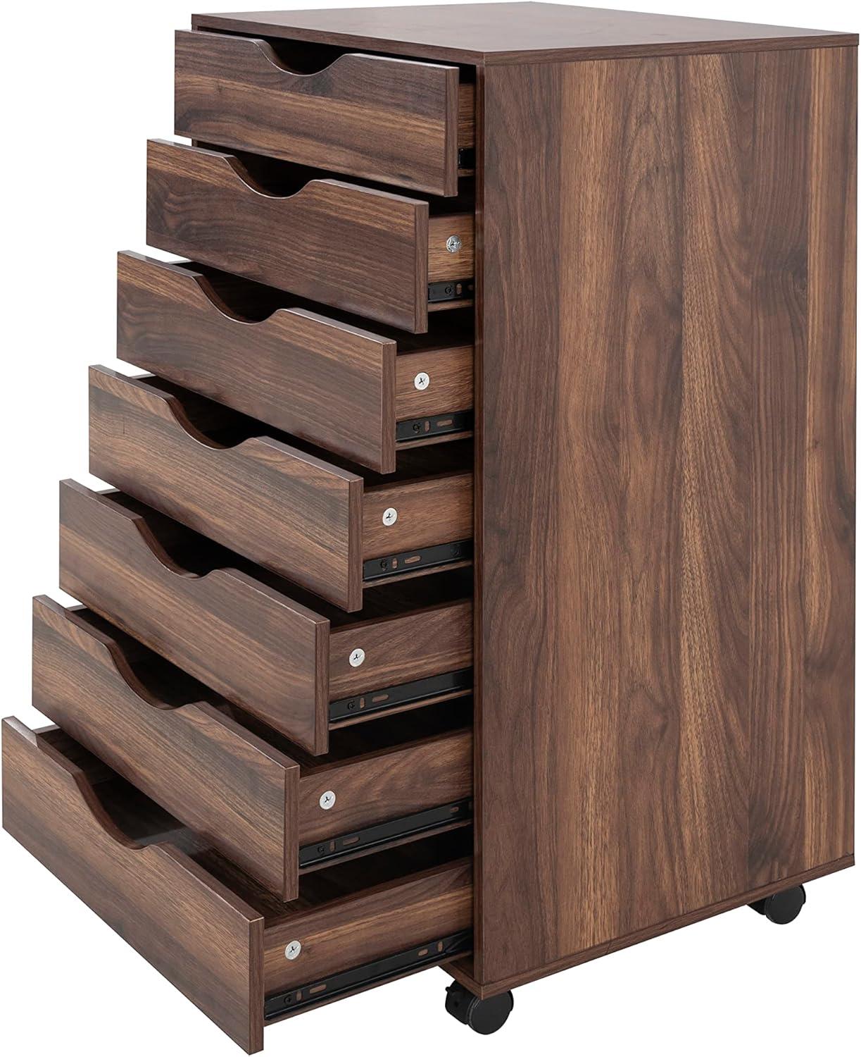 Drawer Dresser Storage Cabinet for Makeup Dresser Tall Chest of Drawers, Drawer Chest Makeup Cabinet with Wheels Wood Closet Storage Drawers for Bedroom by Naomi Home-Color:Brown Oak,Size:7 Drawer