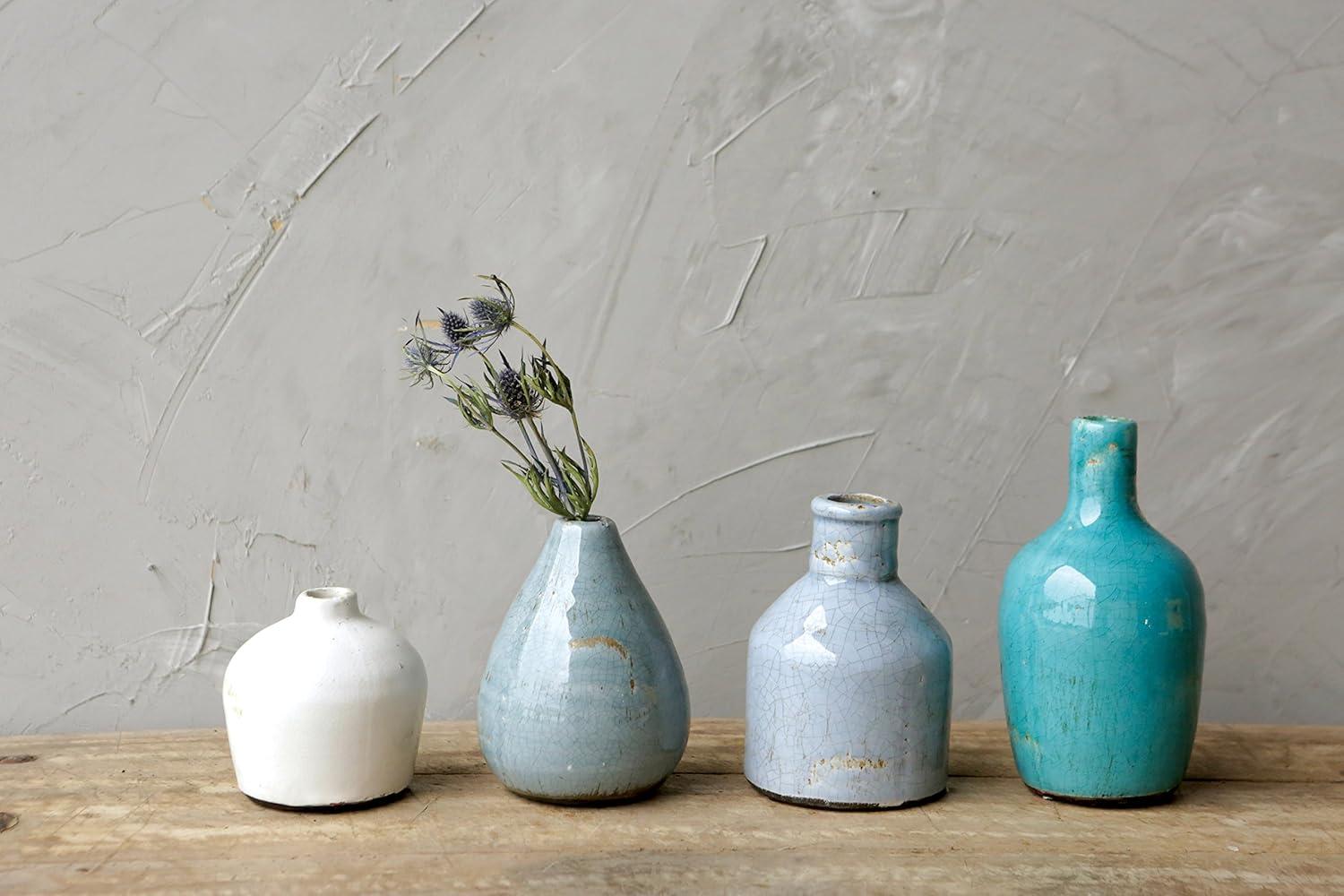 Storied Home Set of 4 Terra-cotta Vases Blue & White - Handmade Pottery, Not Dishwasher-Safe