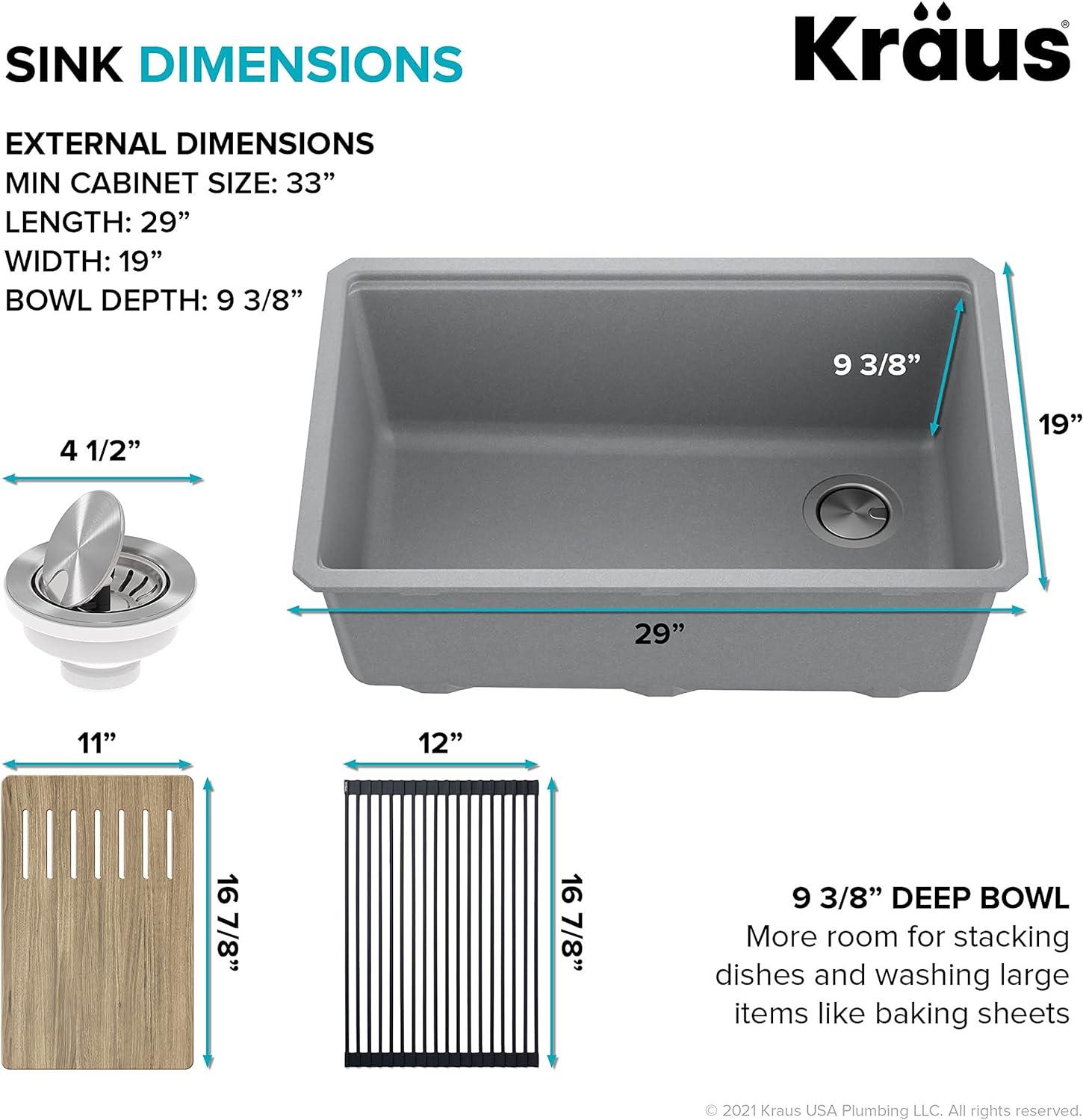29 in. KRAUS Bellucci Workstation Undermount Granite Composite Single Bowl Kitchen Sink with Accessories