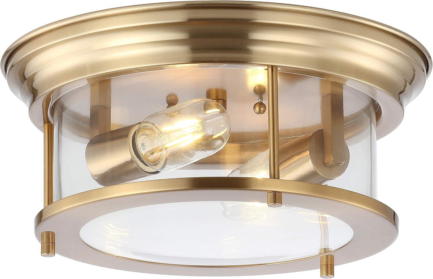 Lauren 13.25" Brass Gold and Clear Glass LED Flush Mount