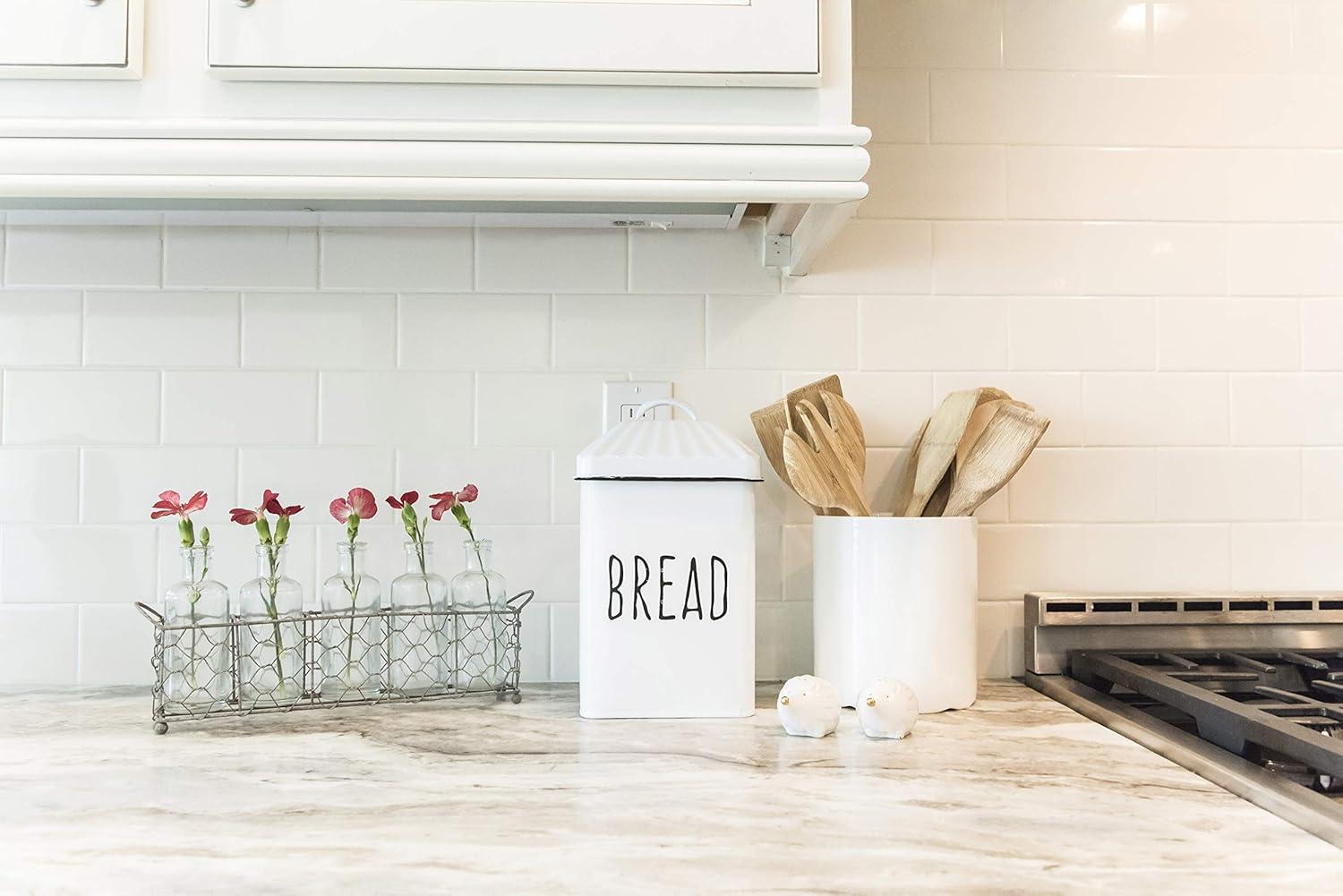 Creative Co-Op 5 Glass Vase Bottles on a Rectangle Metal Holder with Handles, Clear and Black, Set of 6