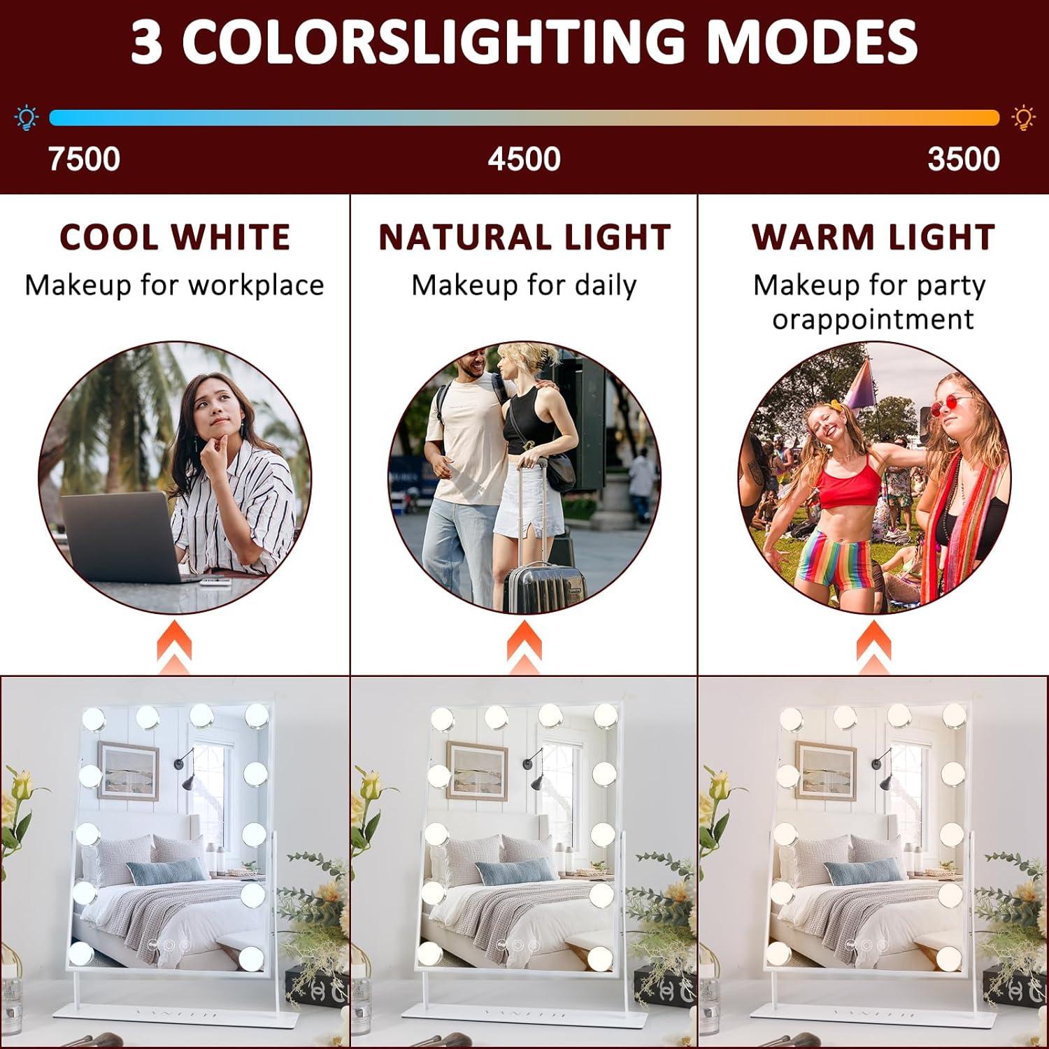 VANITII LLC VANITII Hollywood Vanity Makeup Mirror With 12 LED Bulbs Wireless Charge White Bluetooth 10X Magnifying Glass Smart Control