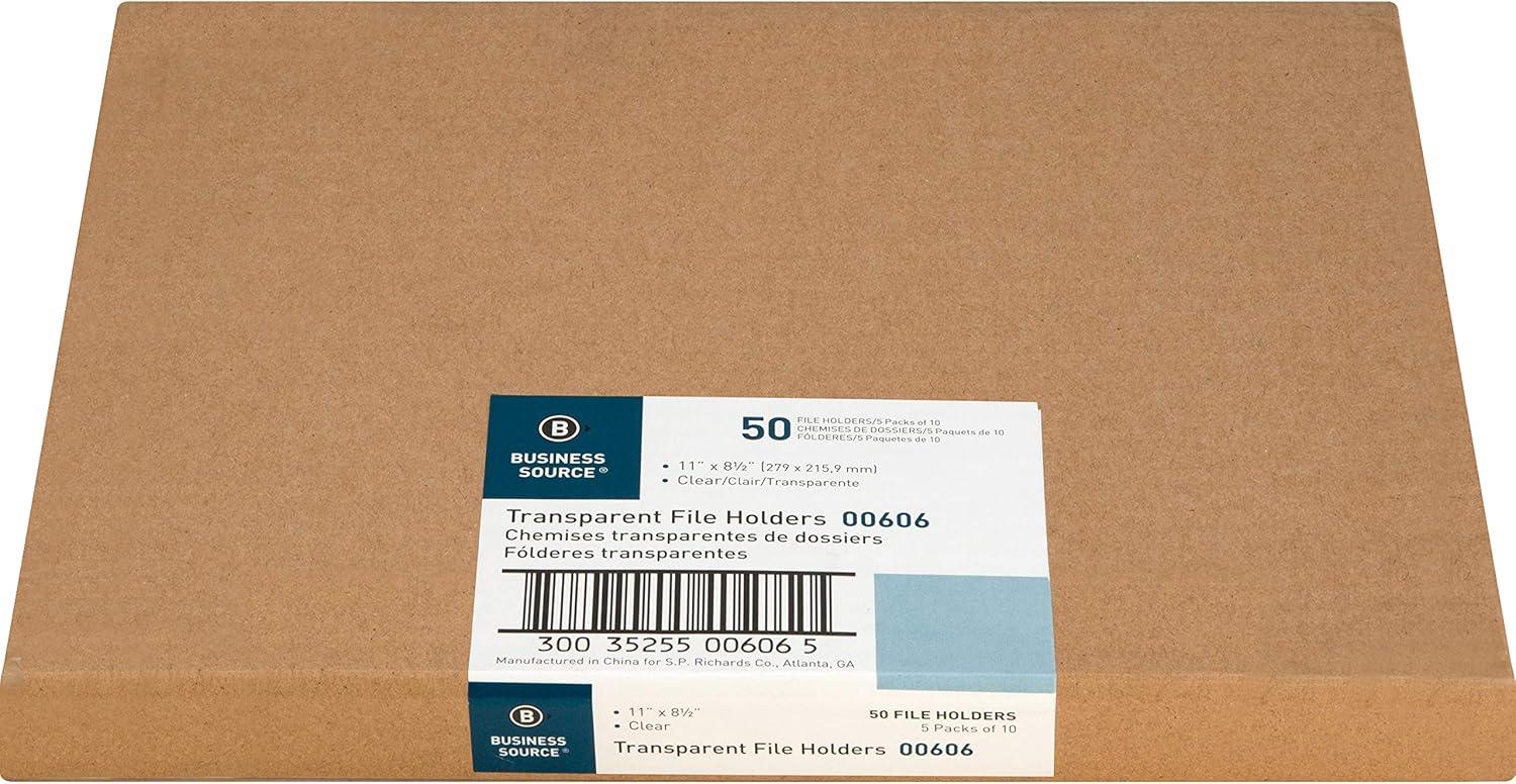 Business Source Letter File Sleeve - 8 1/2" X 11" - 20 Sheet Capacity - Polypropylene - Clear - 50 / Box