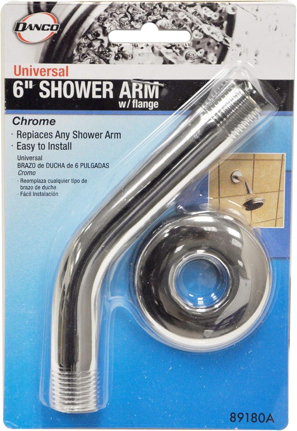 Danco 89180 Shower Arm with Flange, 1/2 in Connection, Threaded, 6 in L, Stainless Steel, Chrome Plated