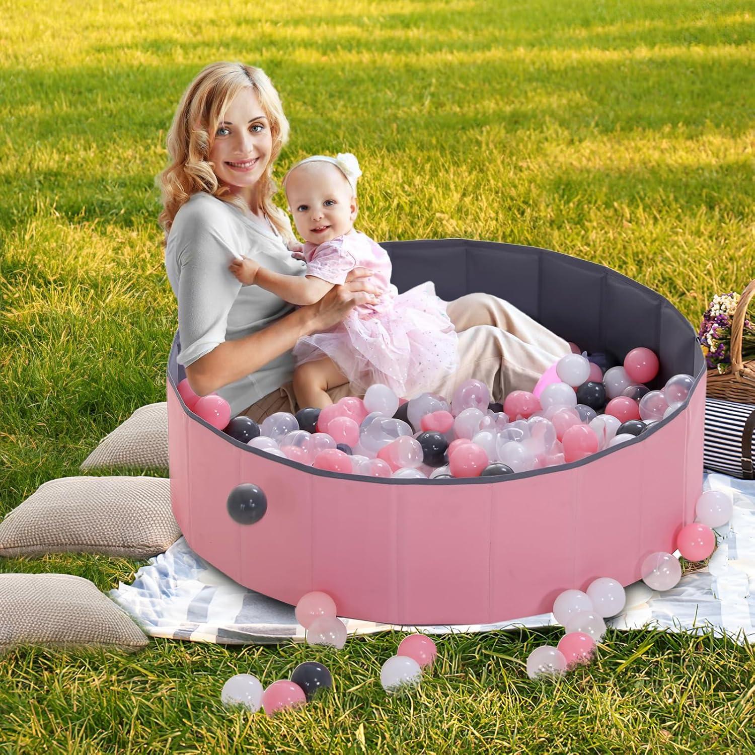 LimitlessFunN Foldable Double Layer Oxford Cloth Kids Ball Pit, Play Ball Pool with Storage Bag (Balls Not Included) Playpen for Baby Toddlers (48 Inch, Large, Pink)