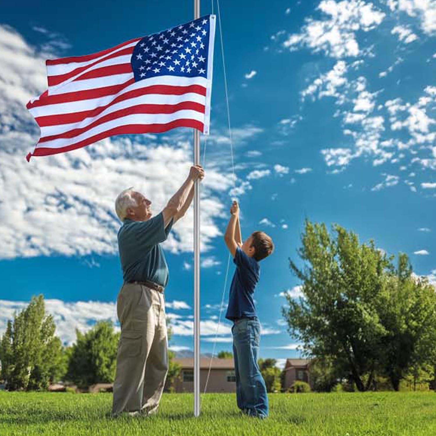 Yescom Bravery 20 Ft Aluminum Sectional Flagpole Kit 3'x5' US Flag Gold Ball Kit Hardware Outdoor Garden Halyard Pole