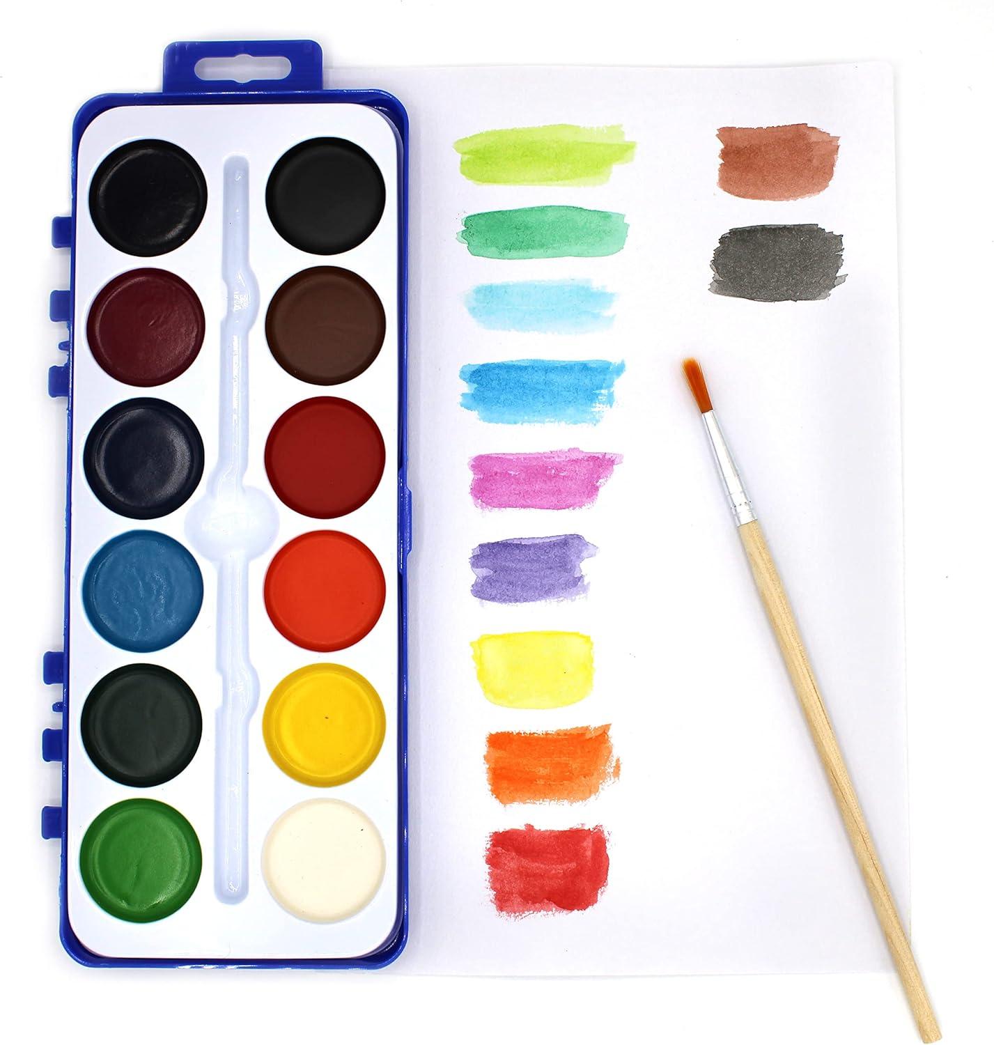 18 Set Bulk Watercolor Paint Pack with Wood Brushes 12 Washable Colors with 25% More Paint
