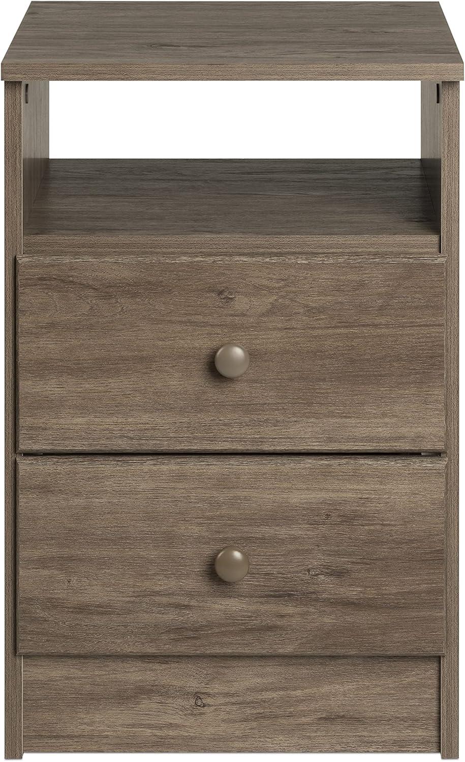 Prepac Astrid 2-Drawer Nightstand with Open Shelf, Drifted Gray
