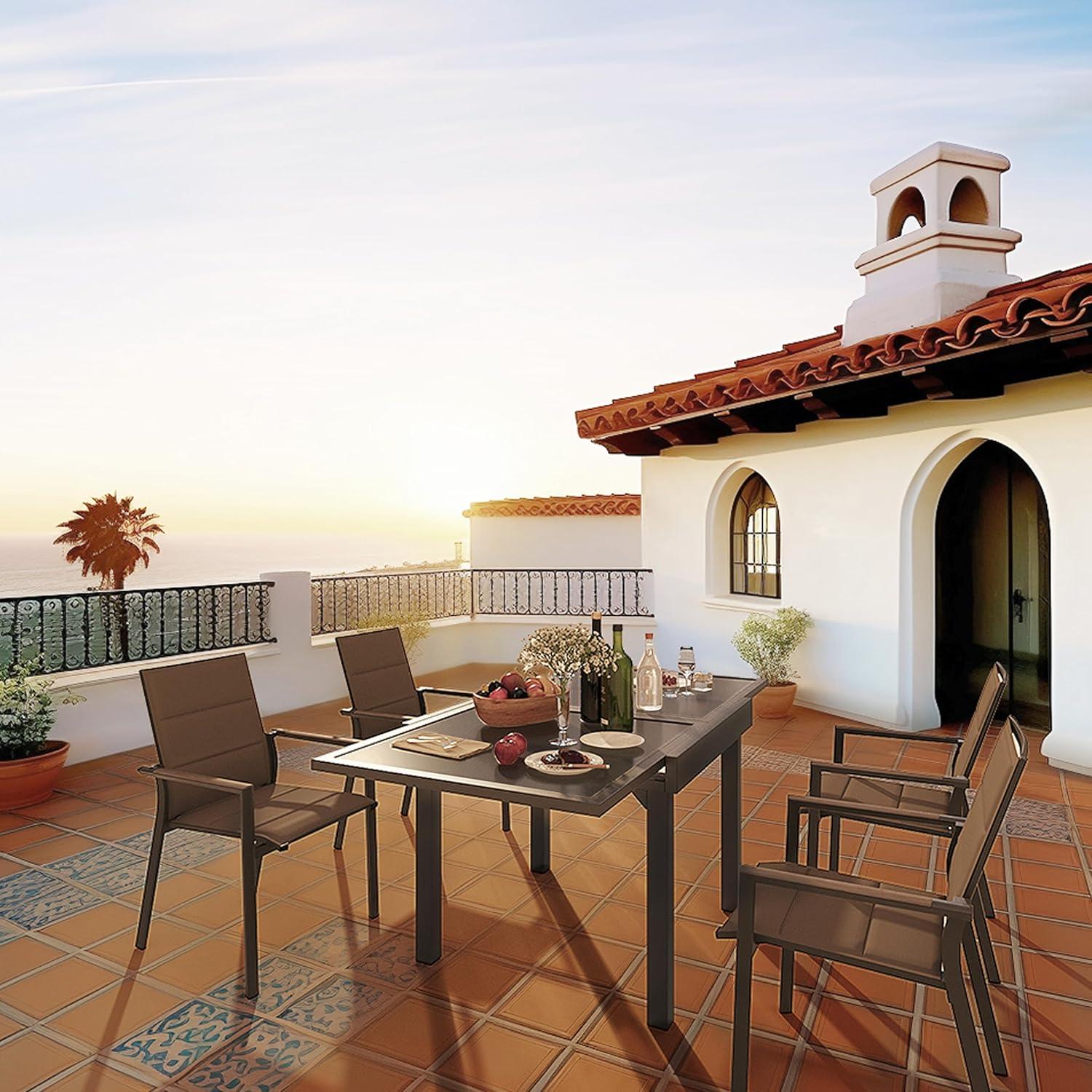 Arlmont & Co. Extendable Rectangular Glass Outdoor Dining Table