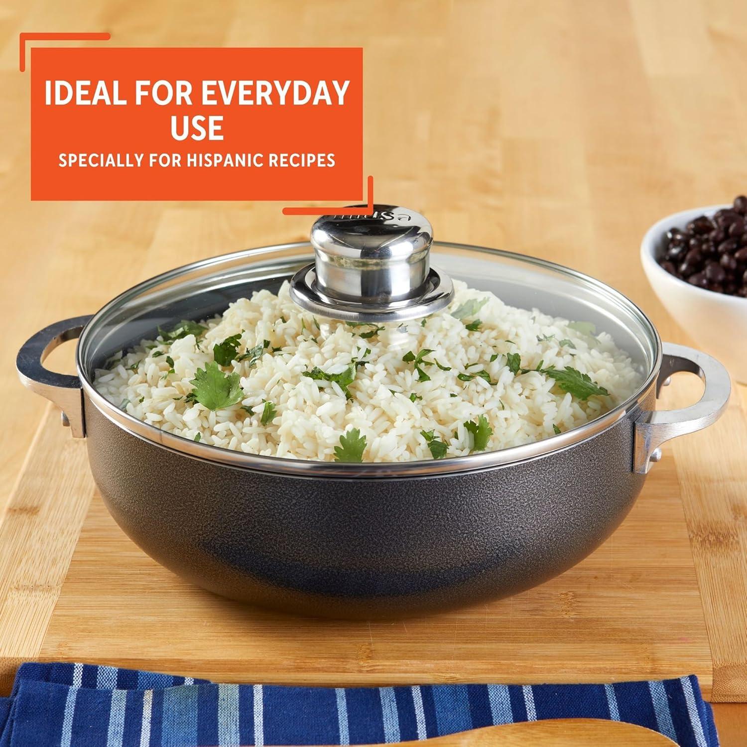 IMUSA 3.2qt Charcoal Aluminum Nonstick Caldero with Glass Lid, Black